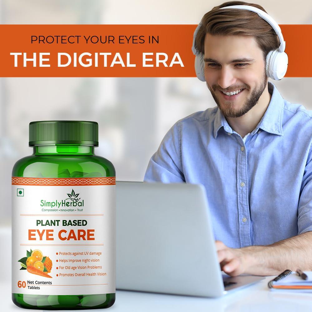 Simply Herbal Simply Herbal Plant Based Eye Care Tablets for Healthy Eyes | Protects from Blue Light & Improves Nigh Vision for Men & Women (60 Tablets)