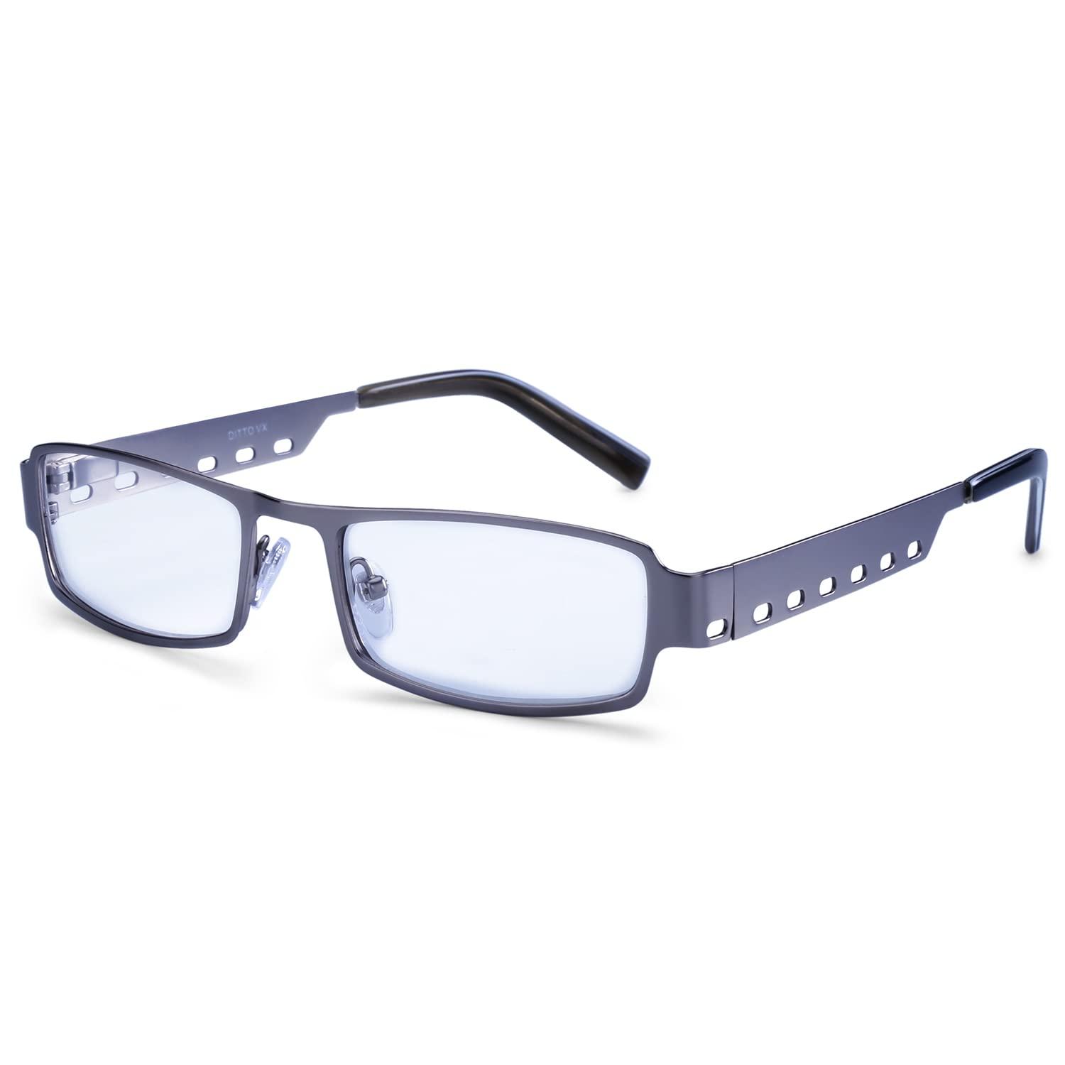 TIZIANO TIZIANO Full Rim Metal Reading Glasses with Spring Hinge (Model: Ditto VX-104 Gun metal +3.00 with Rectangular Eyeshape)