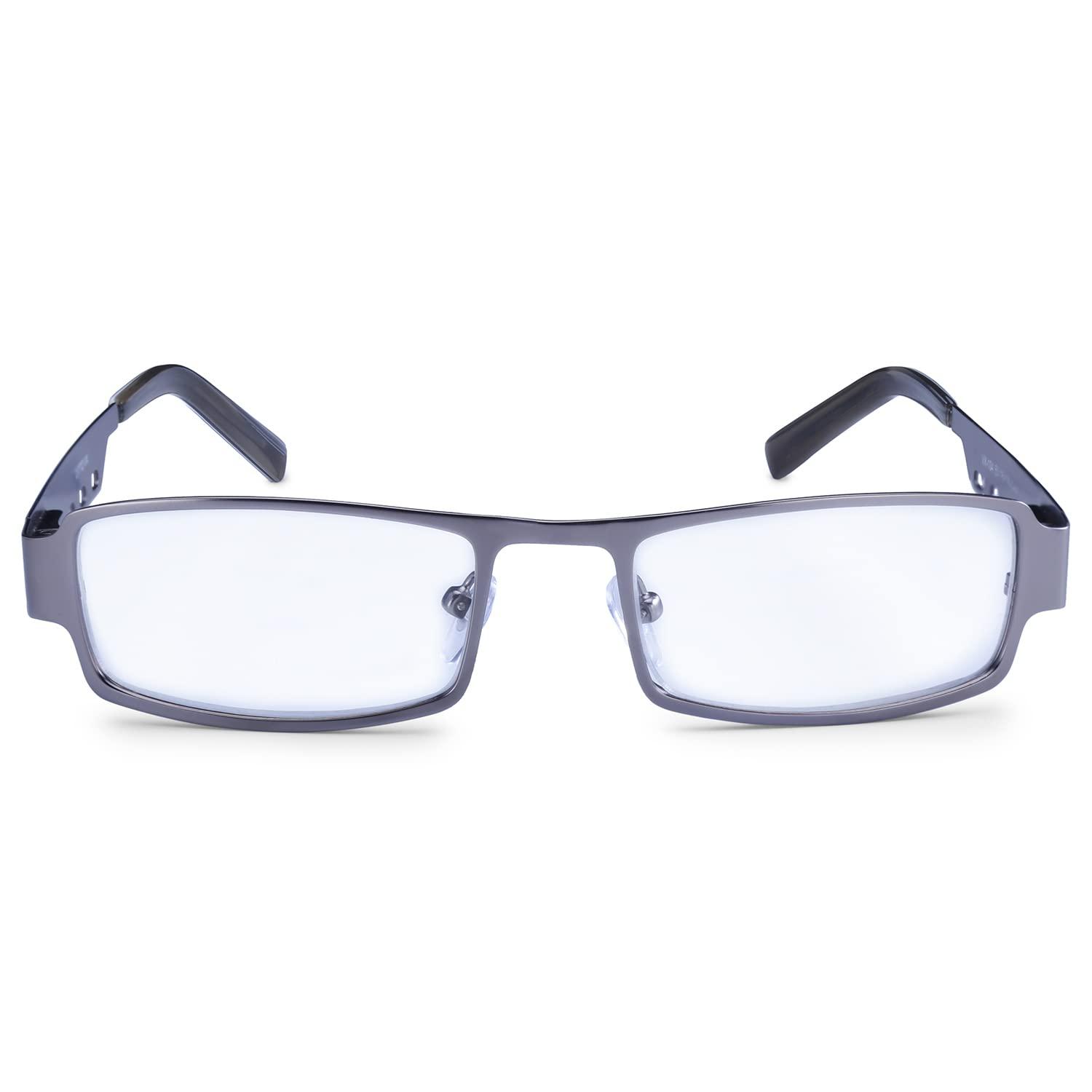 TIZIANO TIZIANO Full Rim Metal Reading Glasses with Spring Hinge (Model: Ditto VX-104 Gun metal +3.00 with Rectangular Eyeshape)