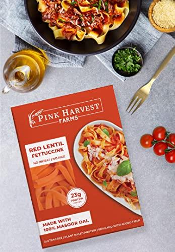 Pink Harvest Farms Pink Harvest Farms Red Lentil Fettuccine Pasta | No Rice - No Maida | Vegan | Gluten Free | High Protein | Keto | 200gm Pack (Pack of 2)