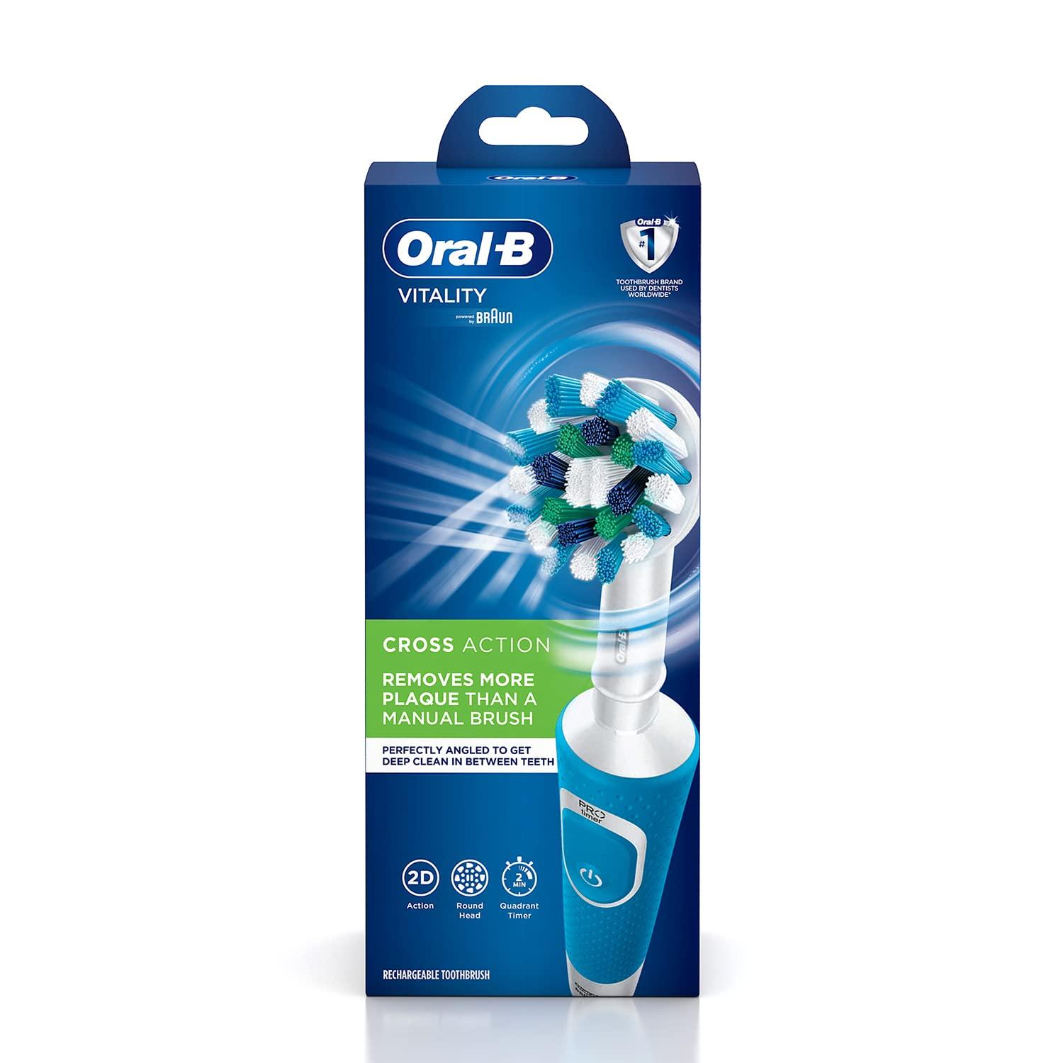 Oral B Oral B Vitality 100 Blue Criss Cross Electric Rechargeable Toothbrush Powered by Braun & Oral B Cross Action Toothbrush Heads Pack Of 2 Replacement Refills For Electric Rechargeable - Oral Care Combo