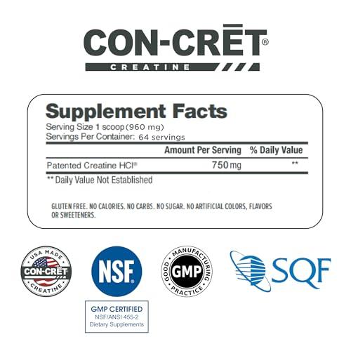 CON-CRET CON-CRET Concentrated Creatine HCL - supports Muscle, Cognitive, Cellular Energy | No Bloating or Cramps | USA Made & NSF Certified | 60 Micro-dosed servings | Lemon Lime Flavour (57.6gms)