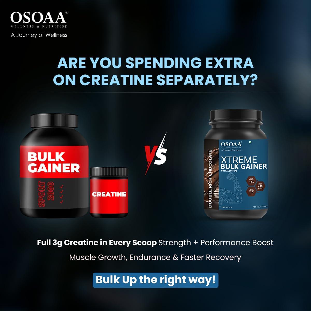 OSOAA OSOAA Bulk Mass Gainer 3Kg | (Italian Chocolate) | 15g Protein |490 Calories | Added 3g Creatine | with Digestive Enzymes | 28 Added Vitamins | For Both Men & Women