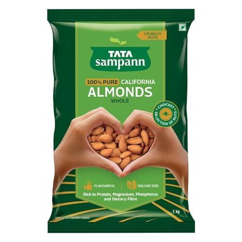 Tata Sampann Tata Sampann Pure California Almonds Whole, 1kg, Real Nuts, High in Fiber, Badam Giri, Rich in Protein, Magnesium, Phosphorus and Dietary Fibre, Nuts & Dry Fruits, Value Pack