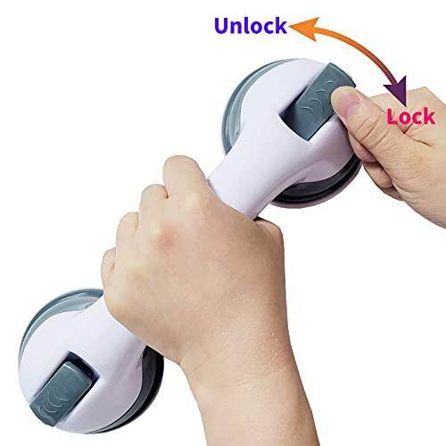 visen 12\' Portable Grab Bars for Bathroom,Ultra Grip Dual Locking Shower Handles for Elderly,Safety Suction Grab Bars for Shower,Balance Assit Hand Rail Support,Injury,Senior,Kids(Green, 12\"-Pack of 1)