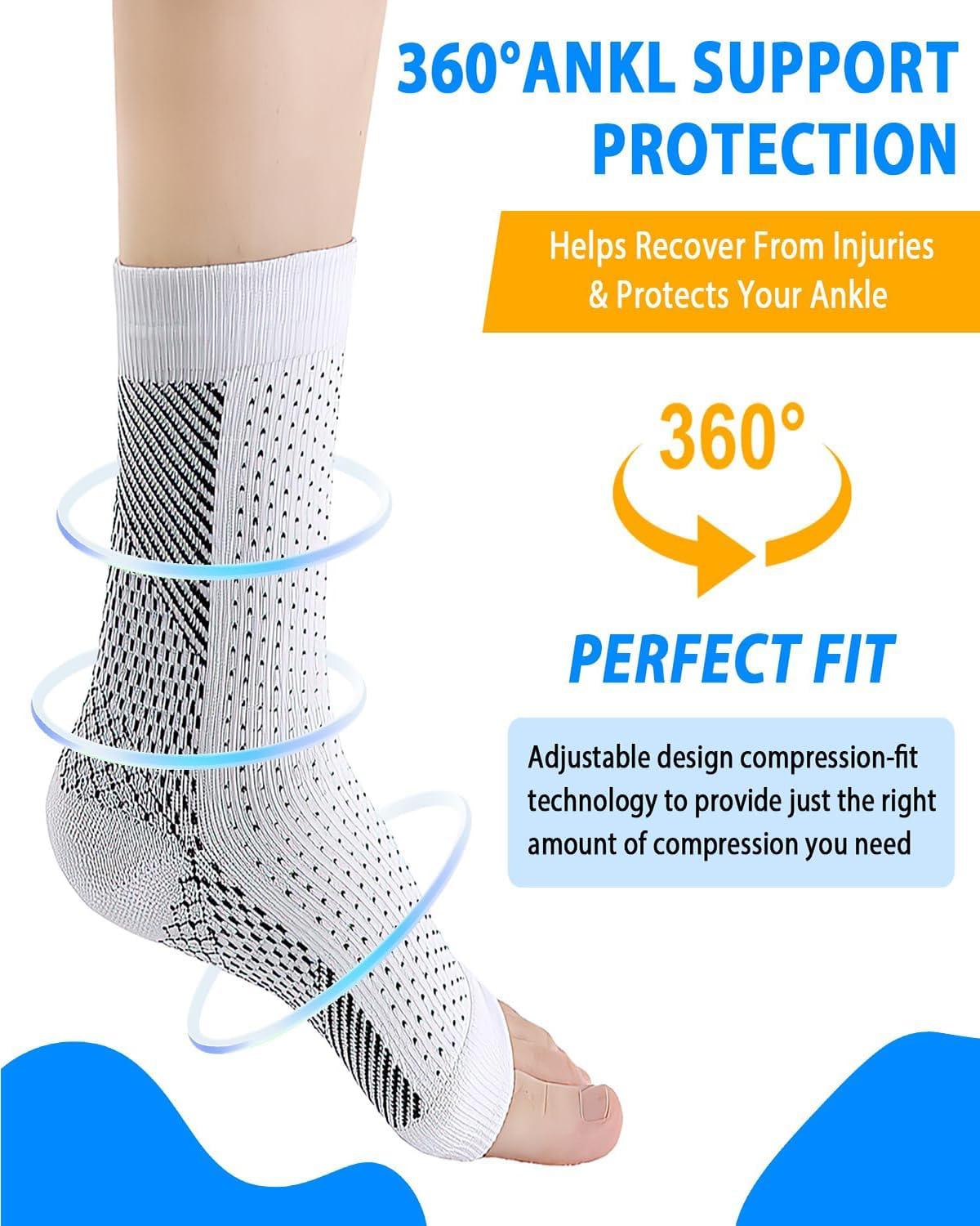 NHCDFA NHCDFA 3 Pairs Compression Socks for Women, Neuropathy Socks, Arch Support, Foot & Ankle Swelling, Achilles Tendon, Heel Pain, Injury Recovery (IN, Alpha, Free Size, blcak, white and brown)