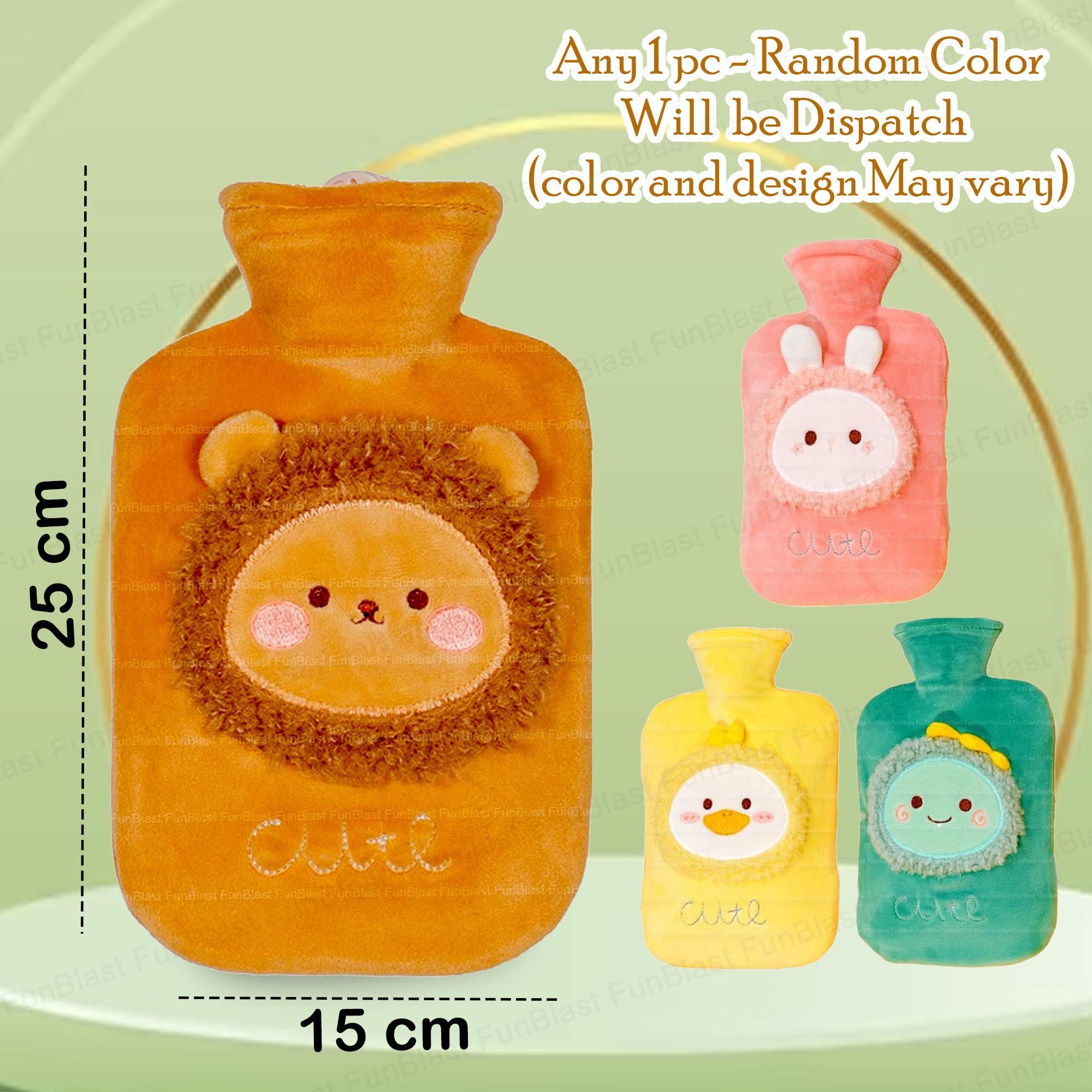 FunBlast FunBlast Hot Water Bag with Cute Cartoon Design Soft Cover for Pain Relief 1 Pcs Heating Bag, Heating Pad Hot Water Bottle & Rubber Bottle for Hot Water Bag for Pain Relief- 1000 ML (Random Color)