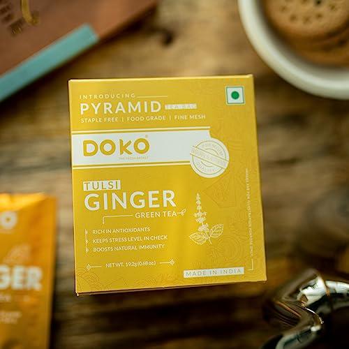 DOKO THE FRESH BASKET Doko Natural Tulsi Ginger Tea, Set of 4 (48 Tea Bags) | Premium Herbal Green Tea | Healthy with Natural Ingredients | Energizing and Immune-Boosting | Perfect of Wellness and Taste