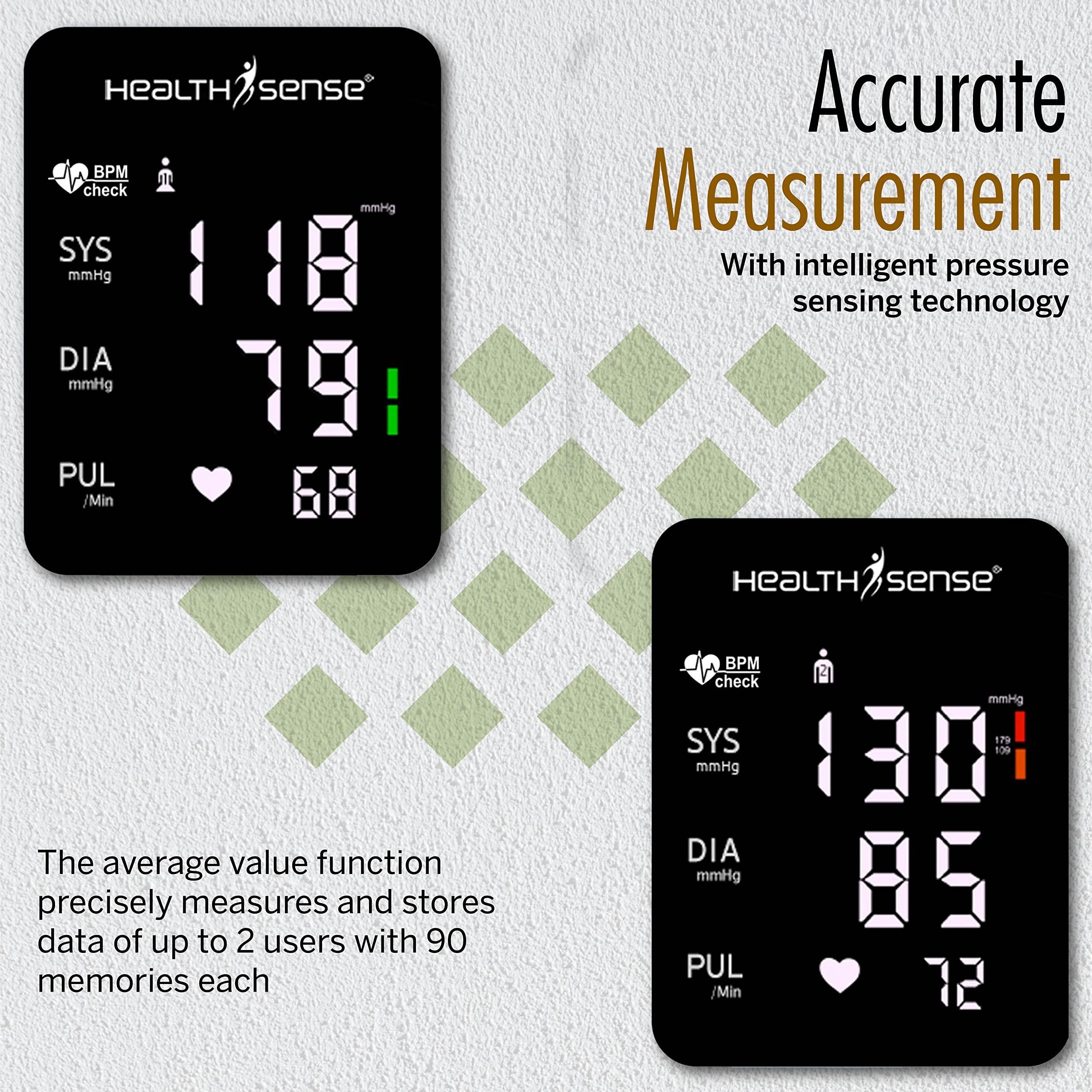 HealthSense HealthSense BP Machine Digital for Home Best, Blood Pressure Monitor Checking Machine, with 2x90 Reading Memory, Adjustible Arm Cuff 22-42 cm, Large LED Display Heart Mate BP 144 (White)