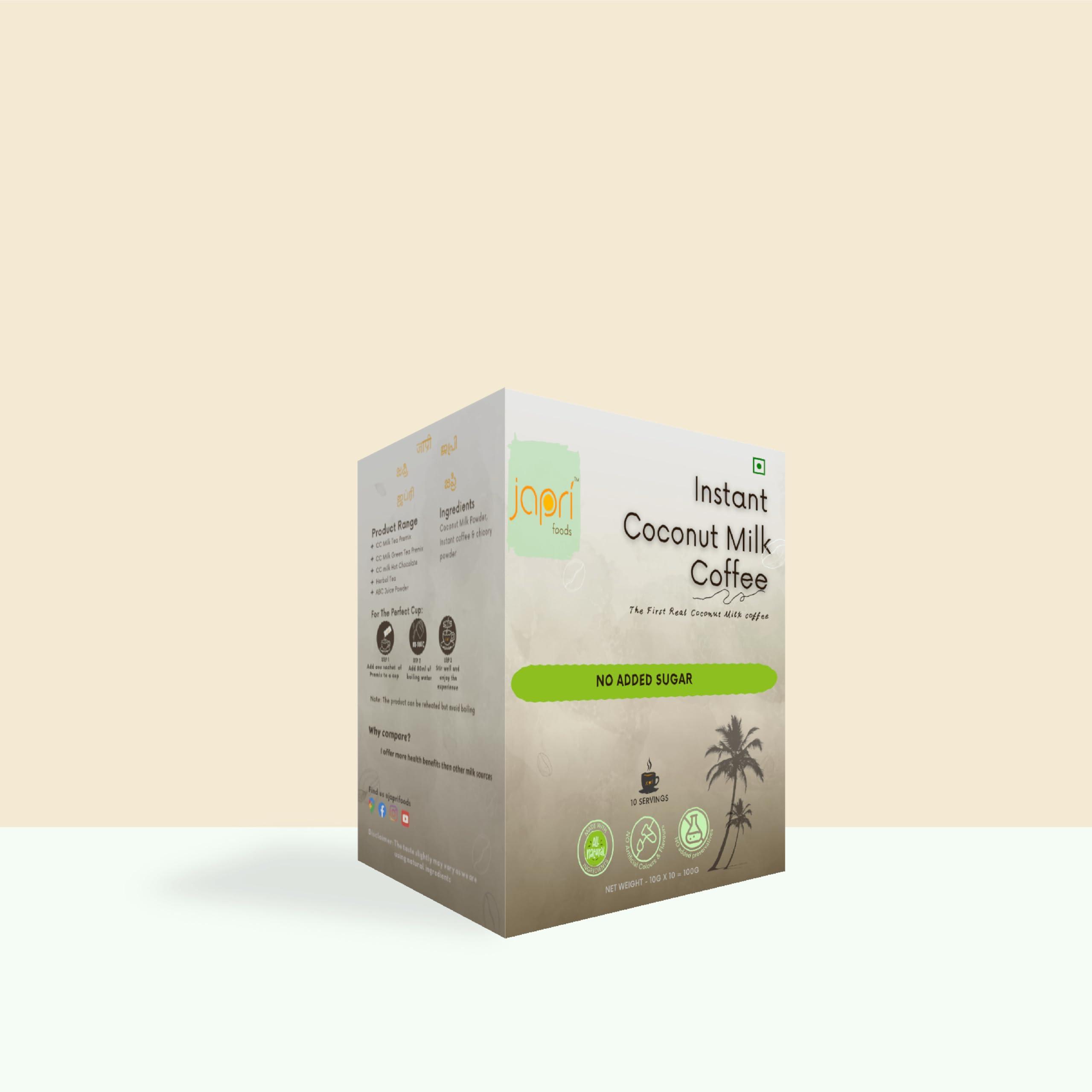 Japri Japri instant coconut milk no added sugar coffee premix | Japri Foods | Plant based coffee | Diabetic friendly | Lactose free | Non-dairy coffee | Vegan coffee premix 10g x 10 sachets (100g) | pack of 1