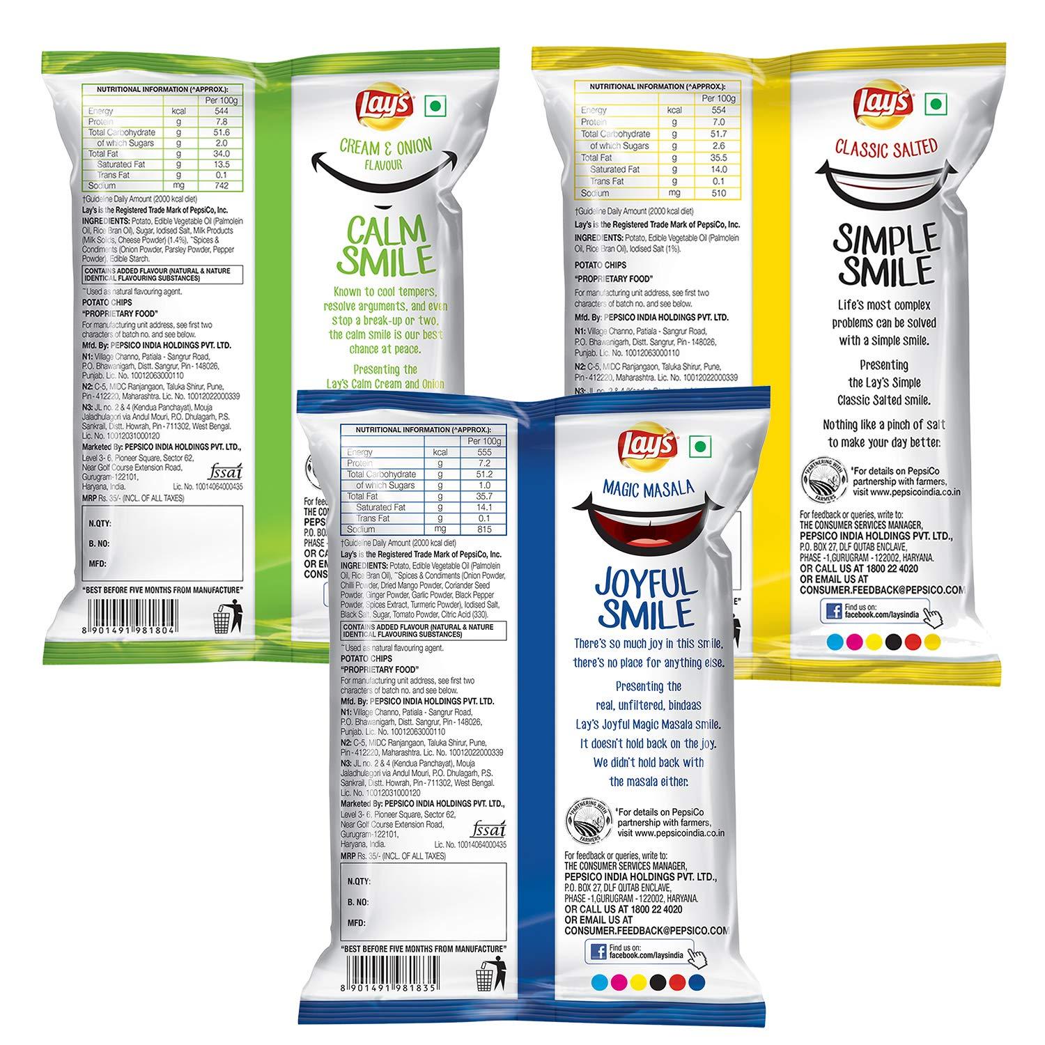 Lay's Lay\'s Potato Chips American Style Cream & Onion Flavour 95 Gm+ Classic Salted 95 Gm+Magic Masala 95 Gm