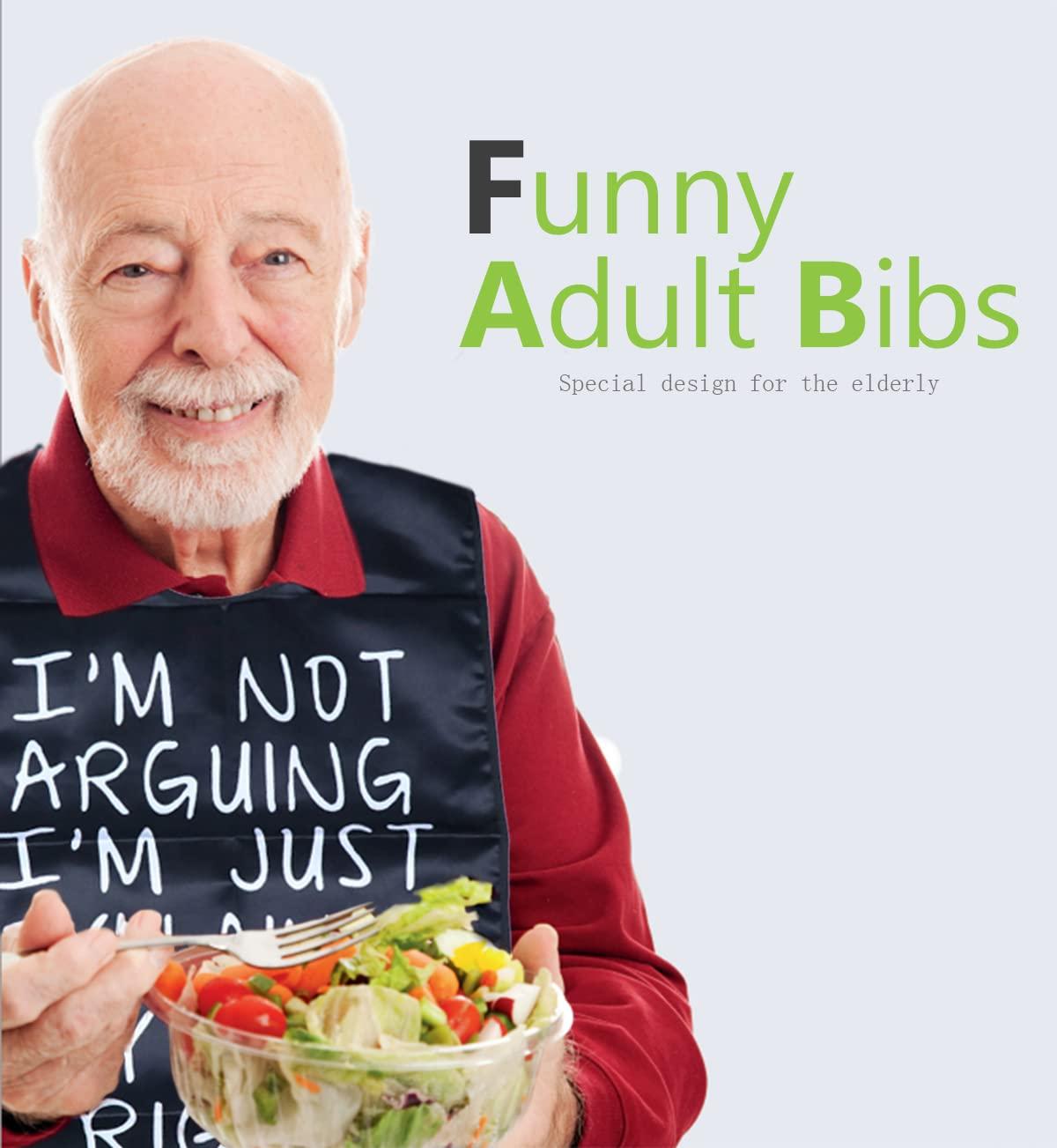 HZYAMZ Funny Adult Bibs for Men/ Women, Washable Waterproof Adult Bib for Eating with Crumb Catcher (Black-I\'M RIGHT)