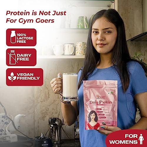 ZEST NUTRITION Zest Nutrition Premium Protein Powder for Women Wellbeing, Natural Daily Health Drink with 31 Vital Nutrients, Green Tea Extract, Sugar Free, Vegan Cookies & Cream Flavour – 400g each (Pack of 2)