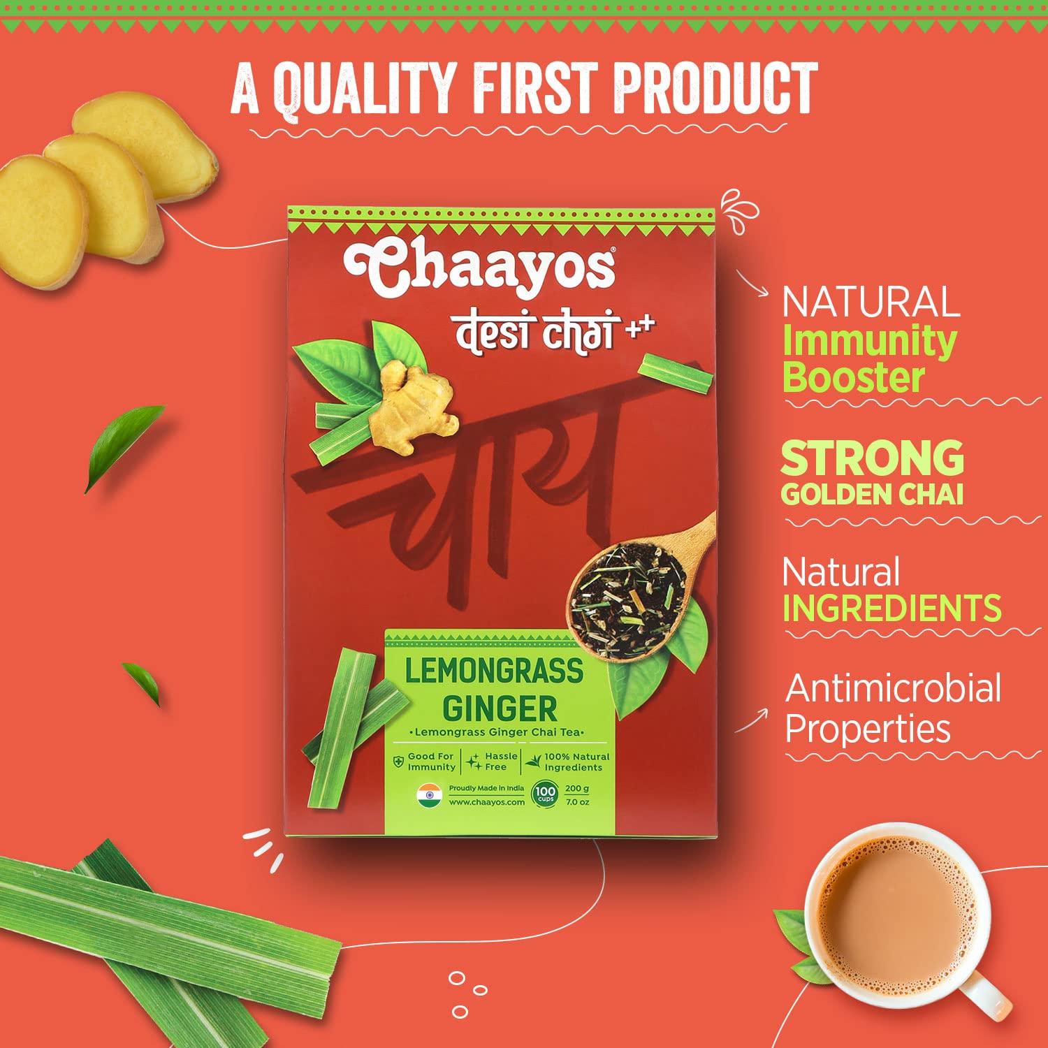 Chaayos Chaayos Lemongrass Ginger Tea - Premium Chai Patti for Cough & Cold Remedy (200g)