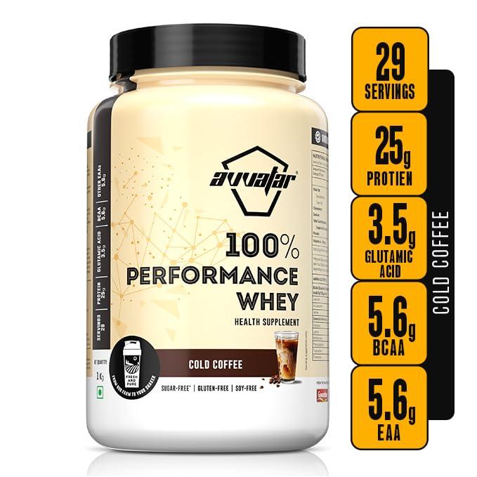 avvatar avvatar PERFORMANCE WHEY PROTEIN | 1KG | Cold Coffee Flavour | 22g Protein | 28 Servings