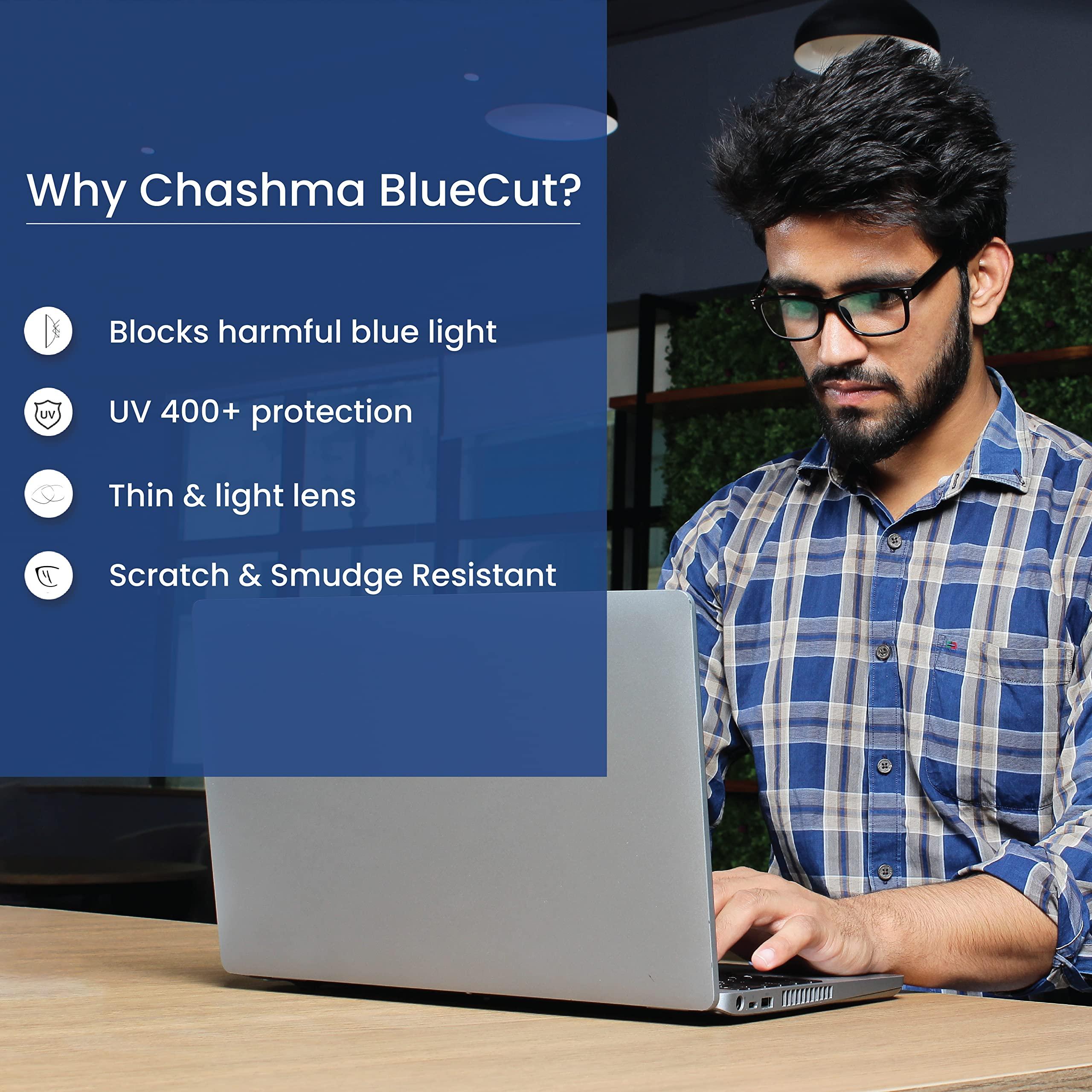 CHASHMA CHASHMA Zero Power Computer Glasses, Square Glasses for Men, Dual Side AR Coating, UV Protection Glasses - (Gunmetal Colour Frame, 52mm, Medium) - Pack of 1