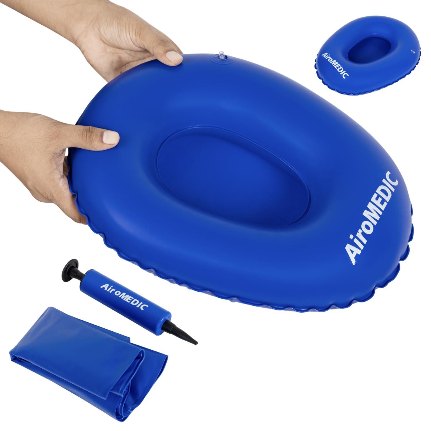 AiroMEDIC AiroMEDIC Portable Air Bedpan, Inflatable Cushions Potty for Home Hospital Elderly Bedridden, Washable Air Inflation Bed Pans for Females, Inflatable Stool Toilet Nursing Toilet, Blue