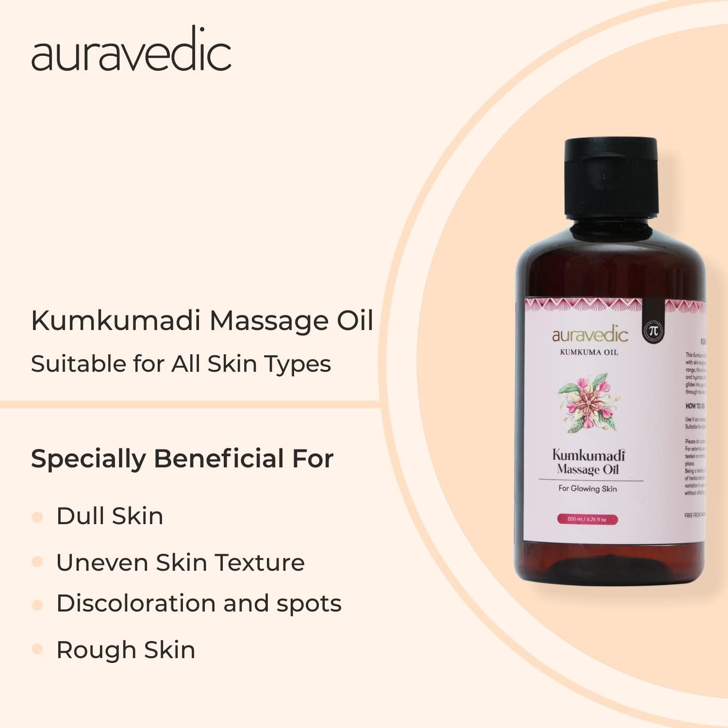 AURAVEDIC Auravedic Kumkumadi Massage oil for women men 200 ml each pack of 2 Kumkumadi tailam Body oil for full body massage Kumkumadi oil body massage oil for full body massage oil for men women