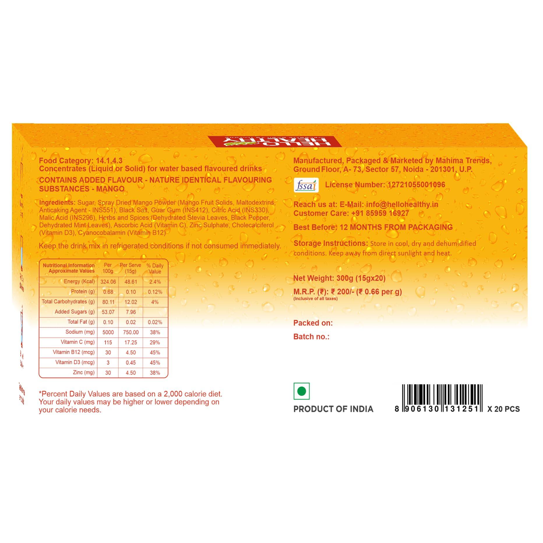 Hello Healthy Hello Healthy Mango & Herbs and Lemon & Herbs Mix Instant Drink Pack of 2 Set (40 Sachets) Nutrition Drink (2x300 g, Mango, Lemon Flavored)