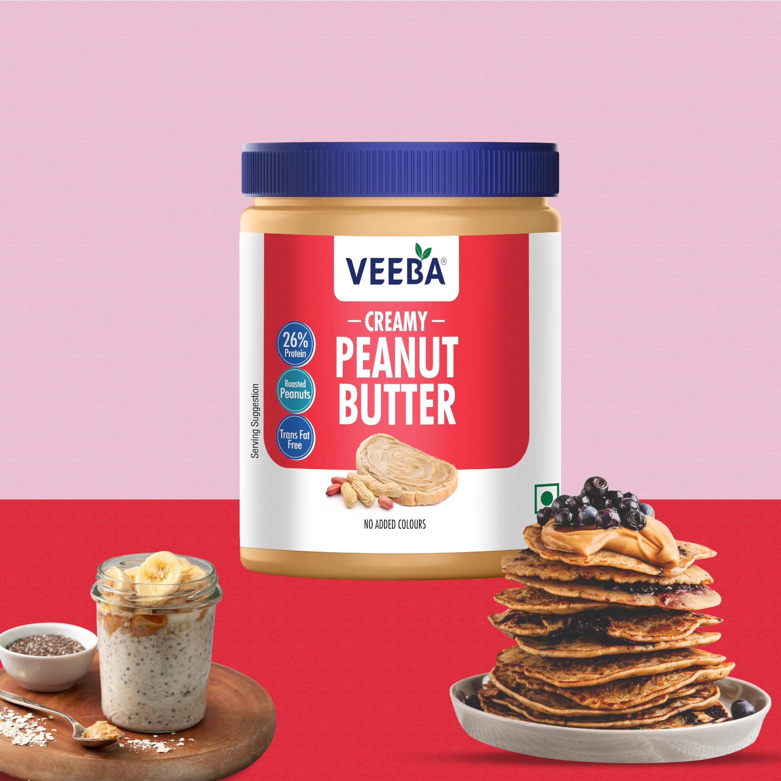 VEEBA Veeba Creamy Peanut Butter| High Protein | Naturally Gluten Free | Vegan | Trans Fat Free | No Added Preservatives | No Added Colour & Flavour | Non GMO | 925g