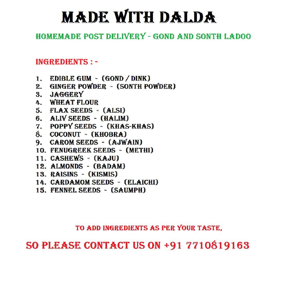 In Super Mart Generic Fresh Homemade Gond/Dinnk Methi Alsi Halim Ladoo Post Delivery Ladoo Made with Dalda- 1kg