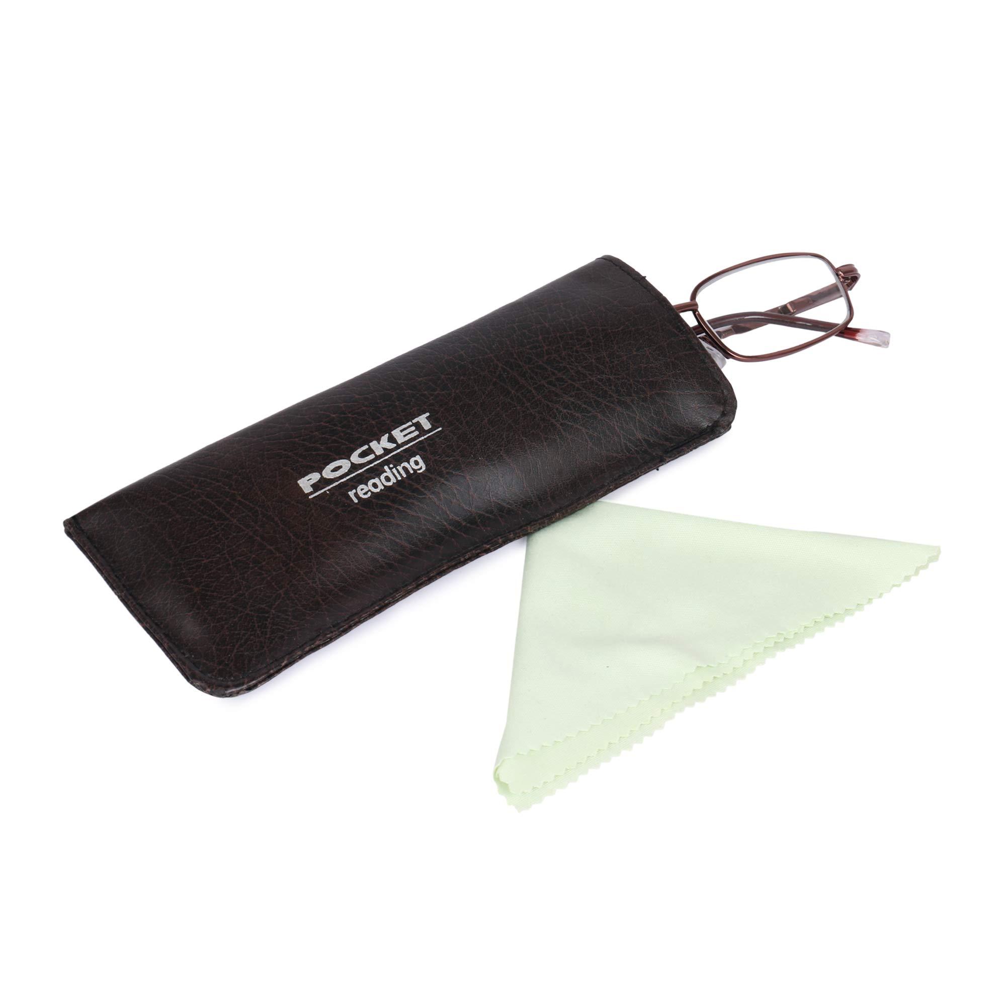 Poket Pocket Slim Formal Rectangular Light Weight Reading Glasses With Soft Leather Pouch, Lense Cleaner Spray And Selvet Cloth. ( +0.50,Copper )