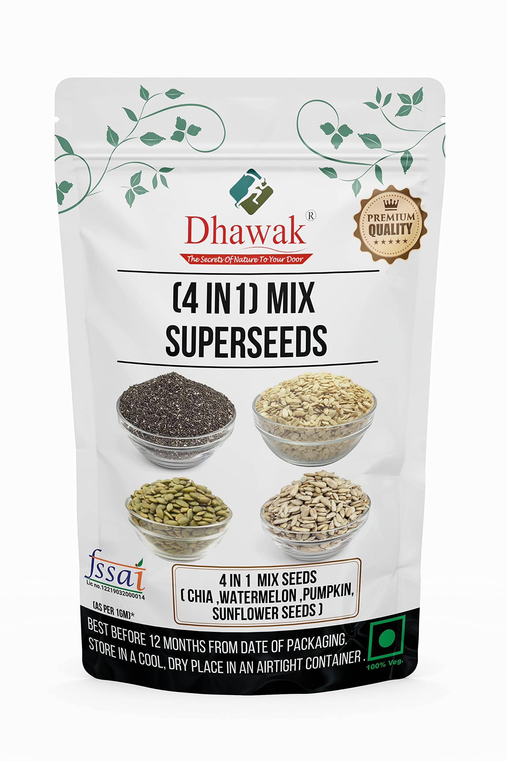 DHAWAK DHAWAK Raw Seeds Mix for Eating - 1kg -Chia, Sunflower, Pumpkin & Watermelon (250g x 4 Pack) (Super Saver Combo) (1KG. (250 x 4))