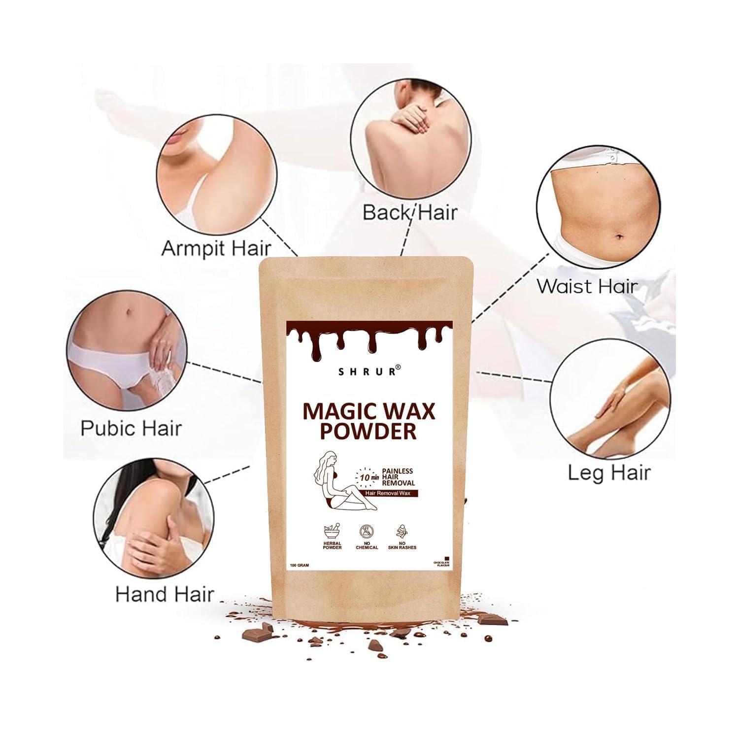SHRUR SHRUR Chocolate Hair Removal Powder for Private Area - Magic Wax Powder, Instant 5 Min Hair Removal, Smooth & Hair-Free Skin, Body Wax Powder, 100g