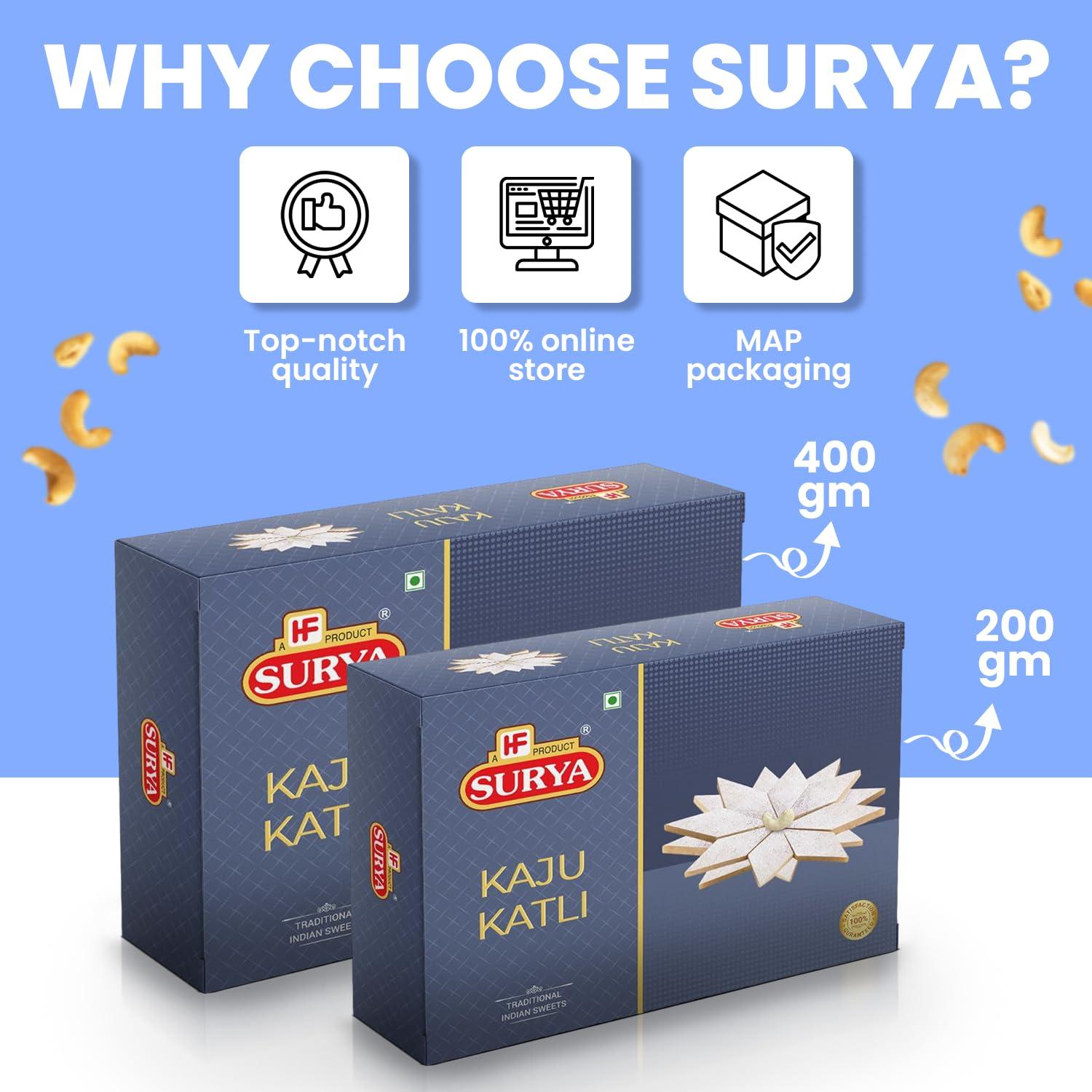 HF, SURYA SURYA 200gm KAJU KATLI | KAJU BARFI | PREMIUM INDIAN SWEET