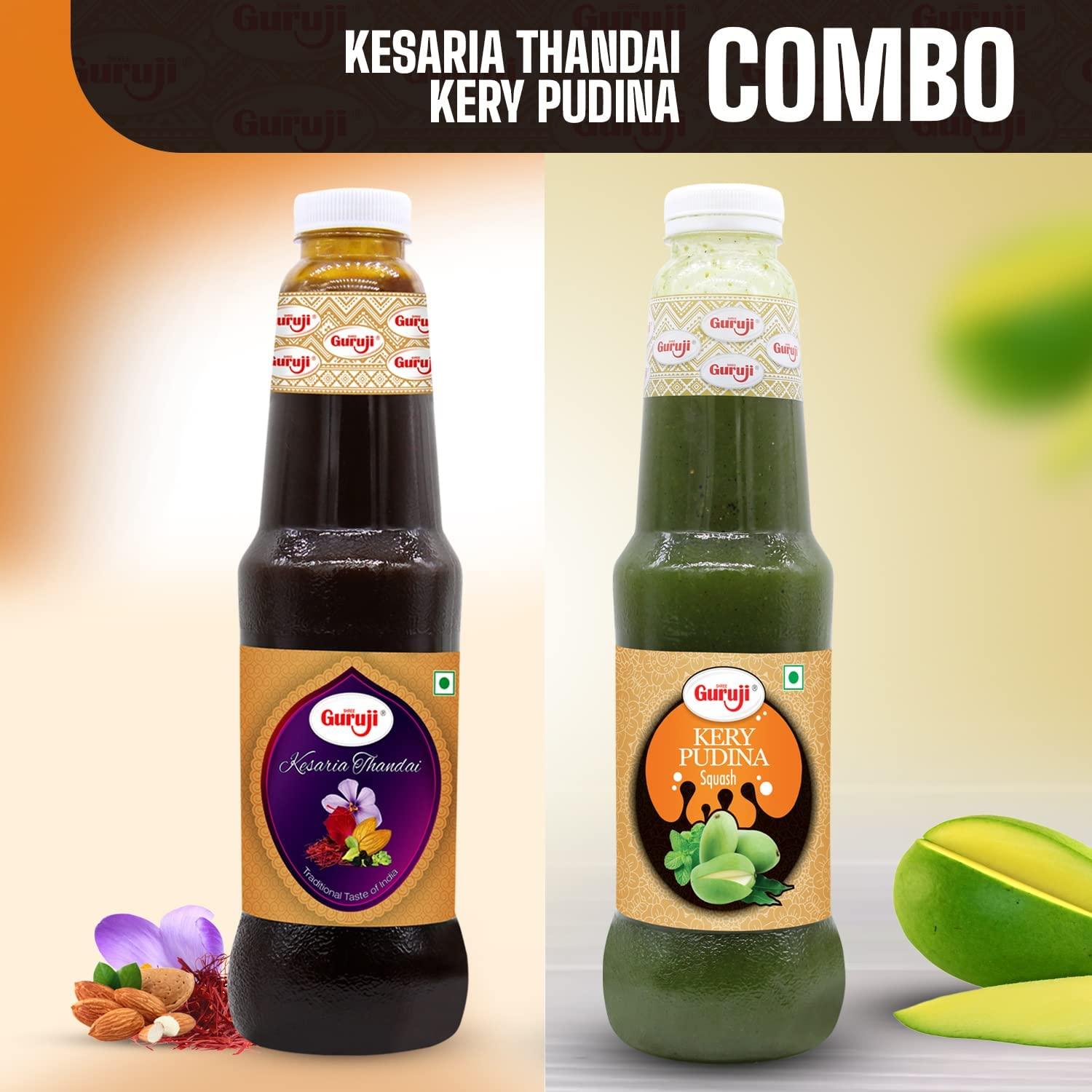 SHREE Guruji Shree Guruji Kery Pudina 1litr+ Kesar Thandai 1litr Dry Fruit Sherbet Instant Refreshing Drink for Summer special (Combo Pack)