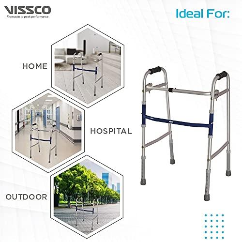 Vissco Vissco Dura Lite, Walker for Elderly and those Physically Challenged, Foldable, Light Weight & Height Adjustable Walking Aid, Made with Premium Grade Rubber Shoes and PVC Grip -Universal (Grey)