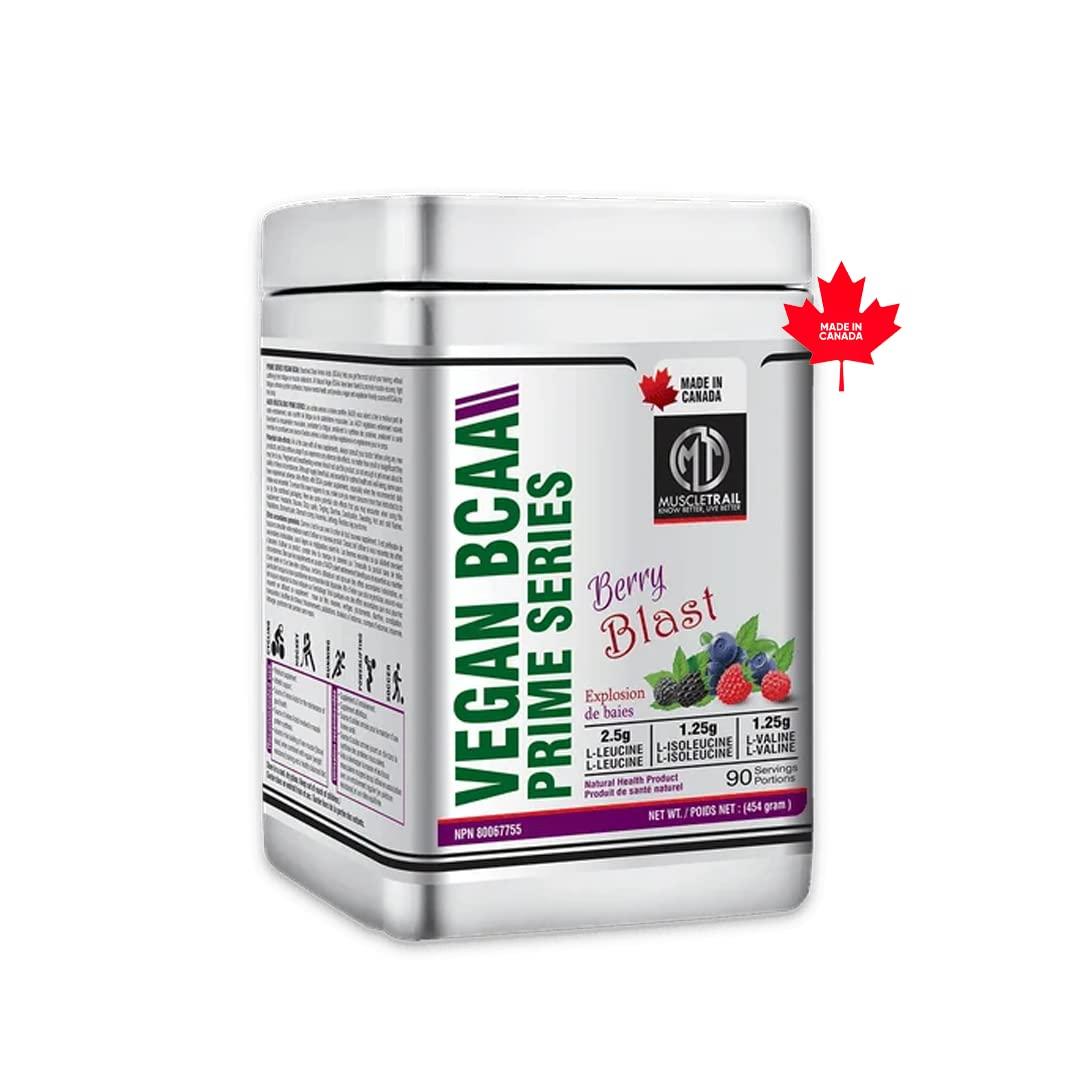 MuscleTrail MUSCLETRAIL Vegan BCAA Prime Series, 90 Serving (Imported, Made In Canada)|Berry Blast| 2.5g L-Leucine, 1.25g L-Isoleucine & 1.25g L-Valine (Berry Blast )
