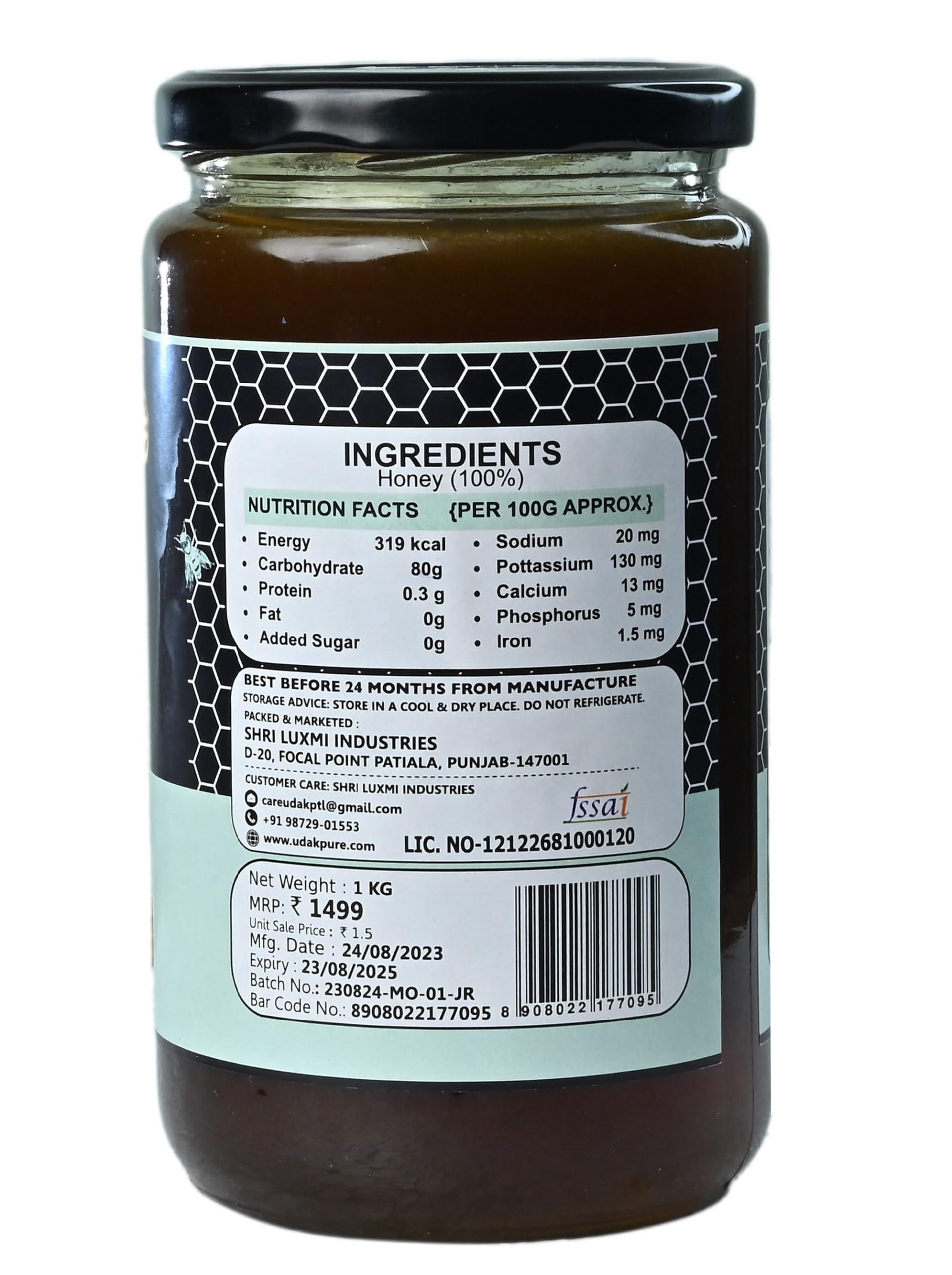 UDAK UDAK H-Fit Honey, Raw Natural Honey, Unprocessed & Unpasteurized Honey, Pure Honey (1kg)