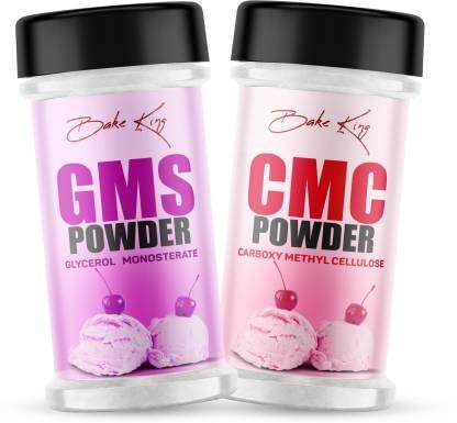 BAKE KING BAKE KING Pack of 2 GMS Powder (Glycerol Monostearate) 50gm and CMC Powder (Carboxymethyl Cellulose) 50gm | Raising Ingredient | Instant Ice Creams That Improves Texture, Softness