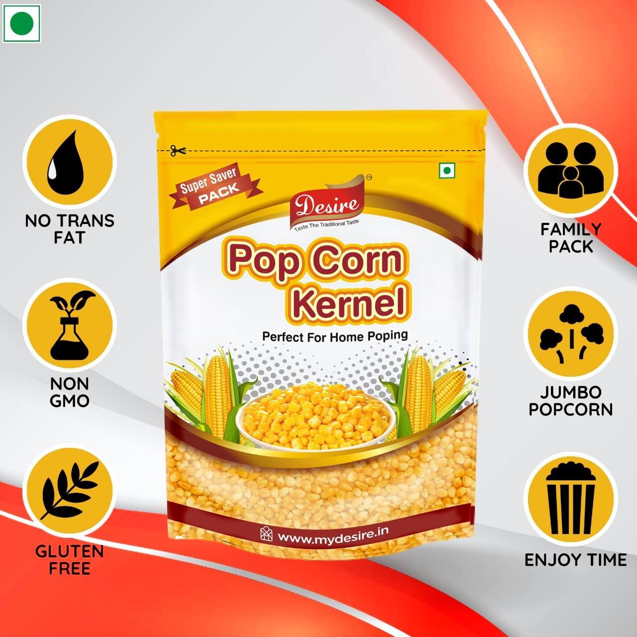 Desire Desire Popcorn Kernel Seeds 5 Kg | Big Size Gourmet Pop Corn Kernels Imported | High Expansion, A Grade Makkai Popcorn