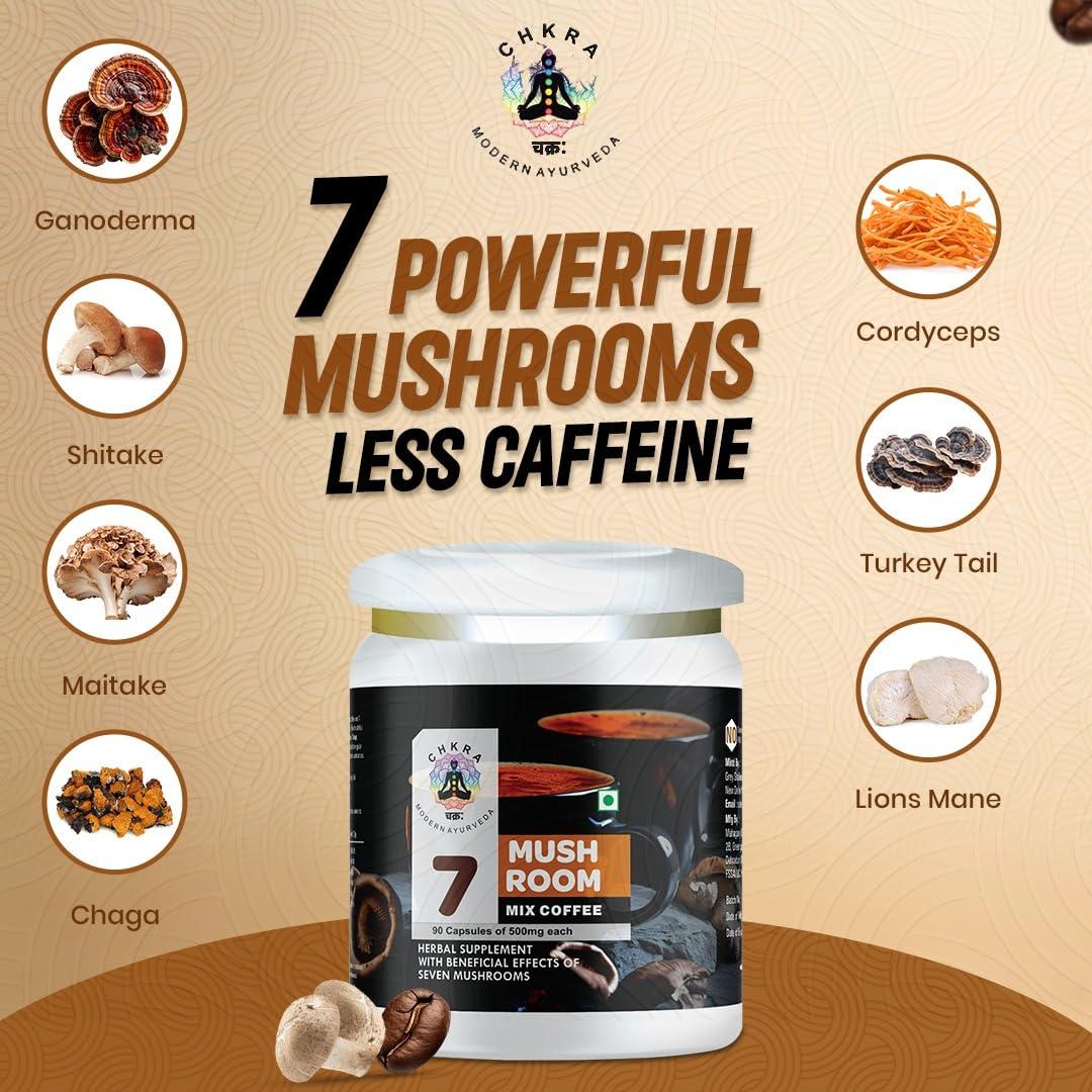 XTRAKT Mushroom Coffee Powder, 7 Mushroom Blend- Lion's Mane, Chaga, Cordyceps, Shitake, Maitake, Ganoderma, Turkey Tail Brain Supplements for Energy, Focus, Memory and Immunity, 55 Serving, 100G