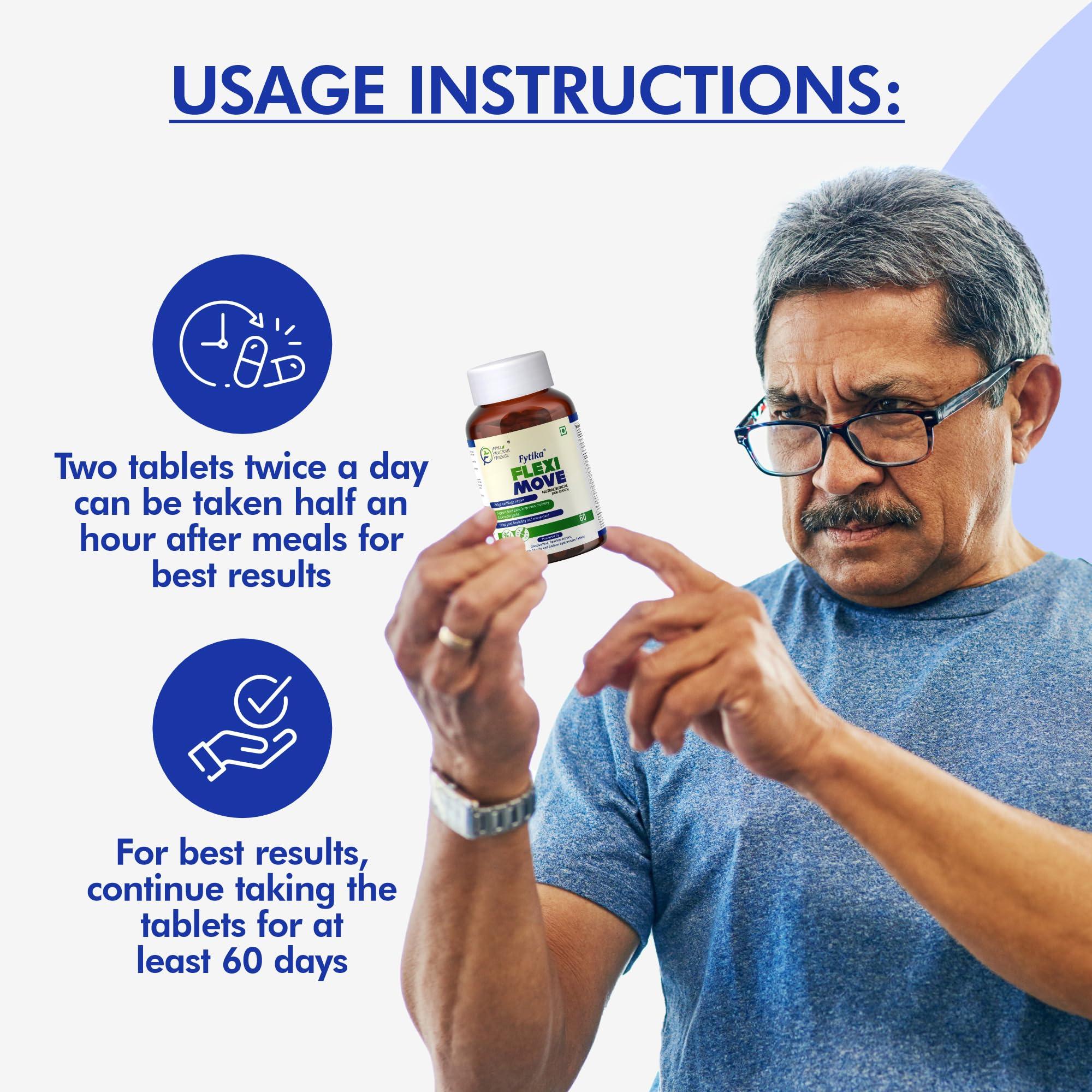 FYTIKA FYTIKA HEALTHCARE PRODUCTS Flexi Move Tablets | Glucosamine, Rosehip Powder extract | Supports Your Bone, Joint, And Cartilage Health | For Men and Women - 60 Tablets each (Pack of 2)