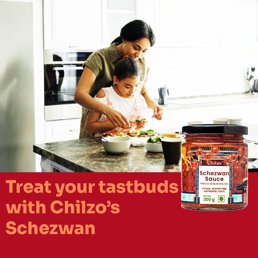 Chilzo Chilzo Schezwan Sauce (200 Gm) | No Sugar | No Msg | No Artificial Flavors/Colors | Made With Real Ingredients| Vegan | Gluten Free