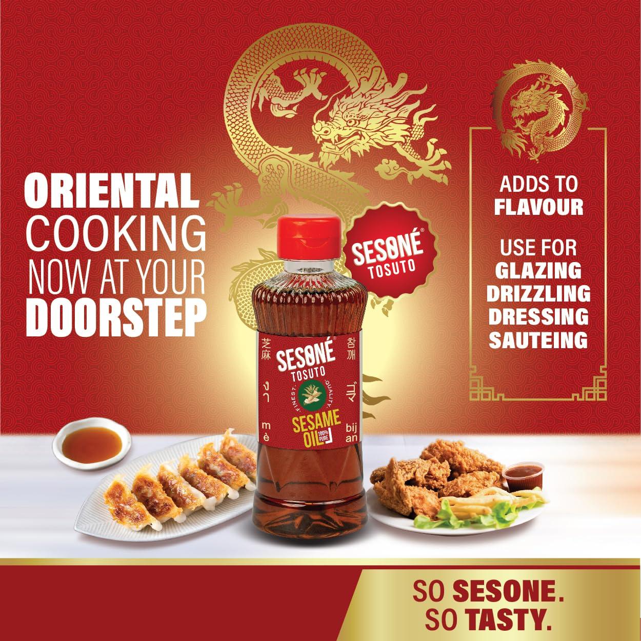 Sesoné Sesone Tosuto Premium Toasted Sesame Oil | 240ml Bottle | 100% Natural Sesame Oil for Oriental Cooking | No Additives & No Artificial Colours | Nutty Flavor, Drizzle on Soups, for Sauting and Salad Dressing