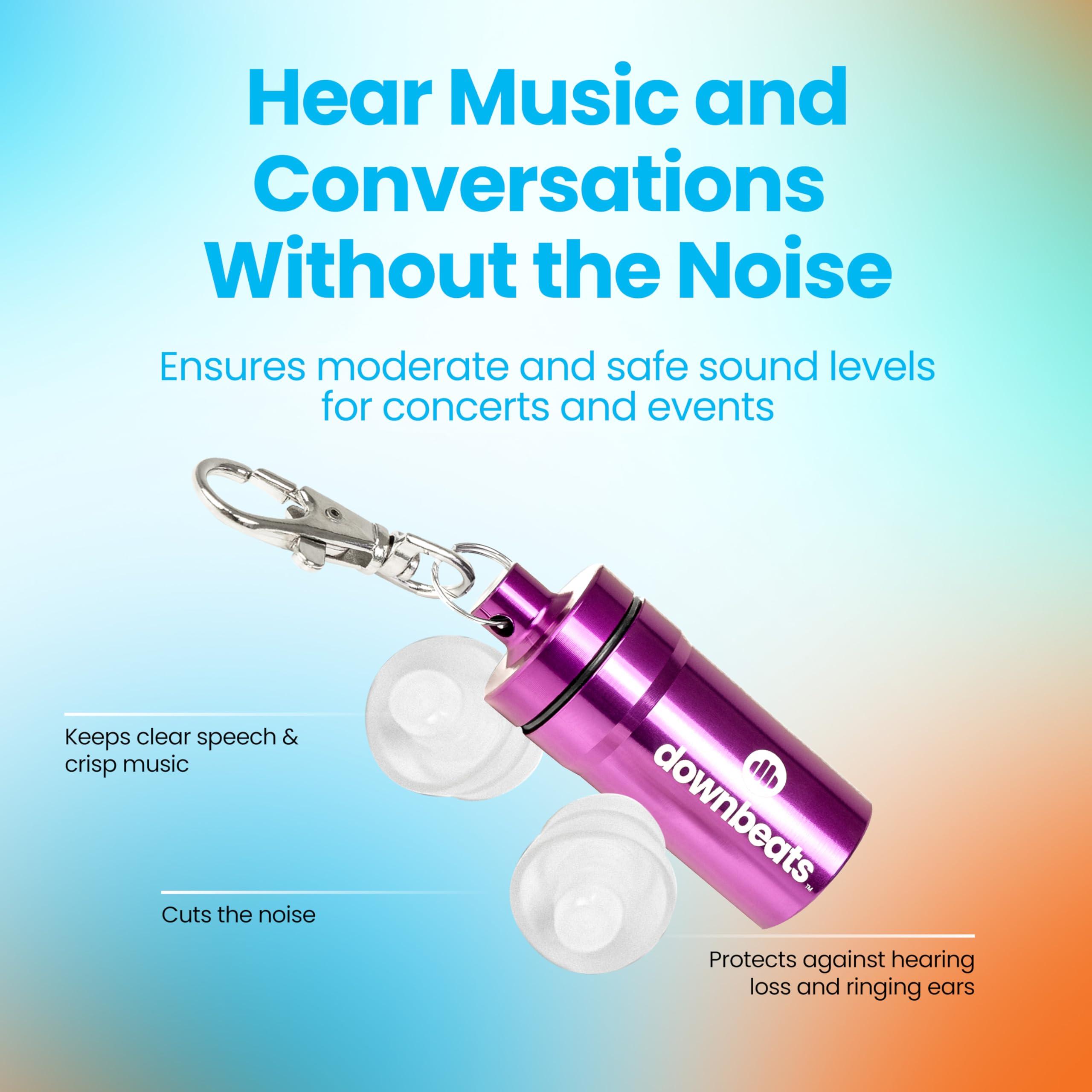 DownBeats DownBeats Reusable High Fidelity Hearing Protection: Ear Plugs for Concerts, Music, and Musicians (Clear Ear Plugs, Purple Case)