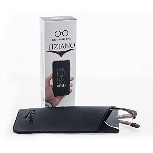 TIZIANO TIZIANO Unisex New Age Reading Glasses with Spring Hinge (Model: 205144 Black with Silver +2.25 with Retro Eye shape)