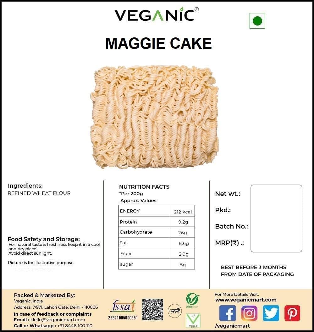 Veganic Veganic Uncooked Fresh And Delicious Noodles | Maggie Cake | Instant Noodles | Vermicelli | Maggi 2 Minutes Noodles (200g)
