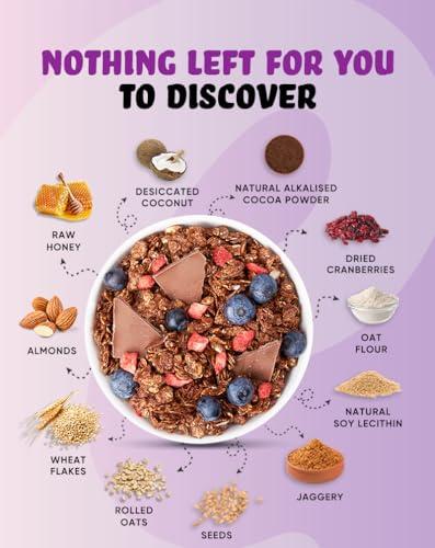 True Elements True Elements Crunchy Granola Dark Chocolate 900g - Granola for Breakfast | 23% Berries, Seeds & Almonds | 100% Wholegrain Cereal | Healthy and Tasty Breakfast