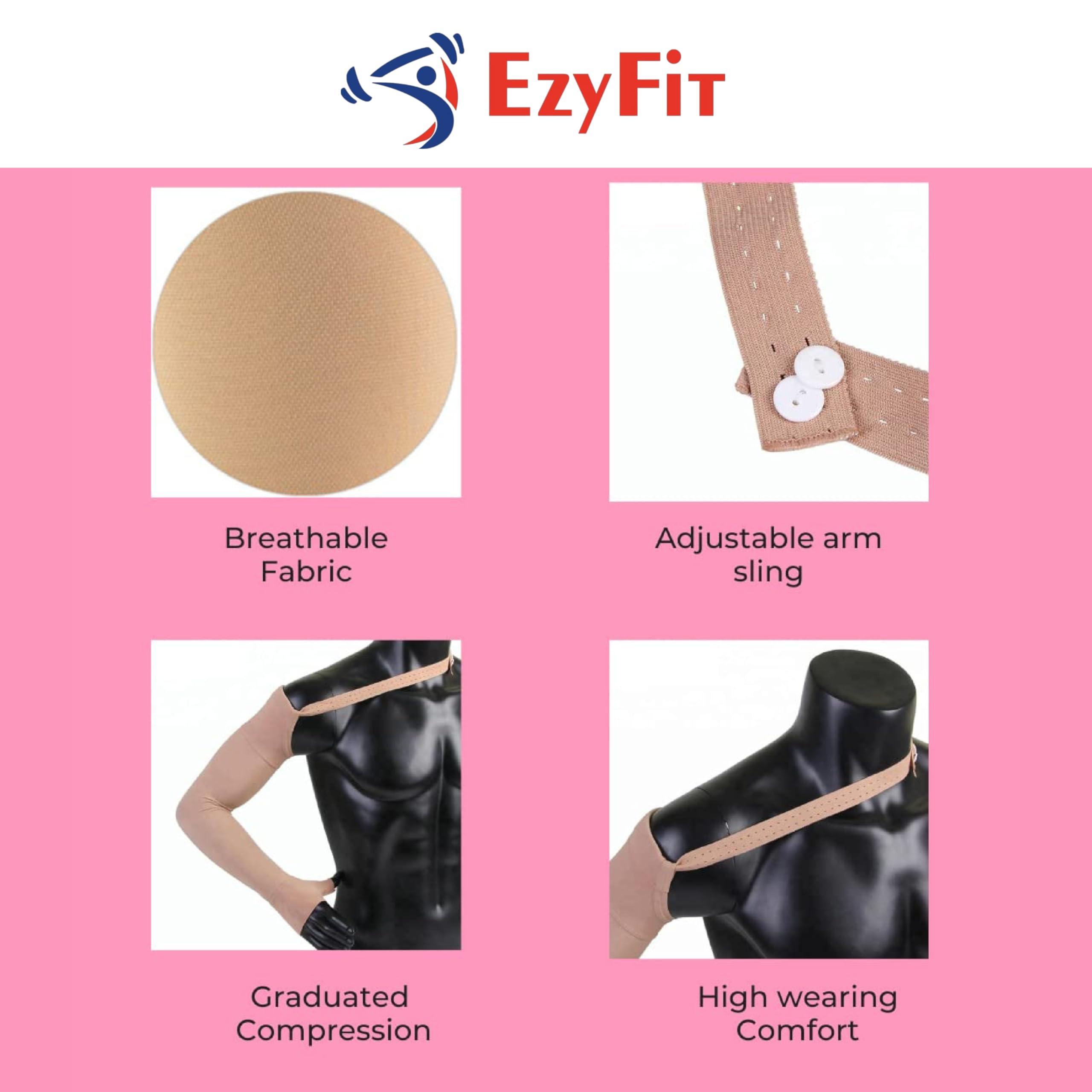 EZYFIT EZYFIT Medical Compression Arm Sleeves with Shoulder Strap and Support for Lymphedema | Graduated Compression - 20-30 mm/Hg | Post Mastectomy Sleeve for Lymphedema (LEFT HAND, EXTRA LARGE)