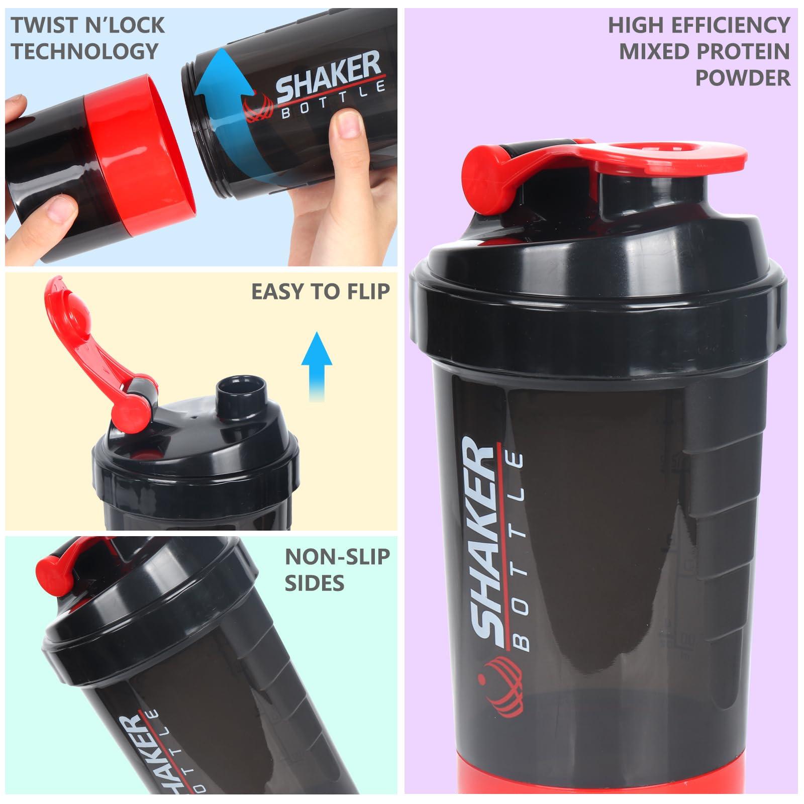 VECH VECH Shaker Bottle,16oz Shaker Cup,Protein Shaker Bottle with Storage & Shaker Ball,GYM Shaker Bottles for Protein Shakes,Sports Shake Mixer Bottle,100% Leak Proof,BPA Free,3 Layer (Red)