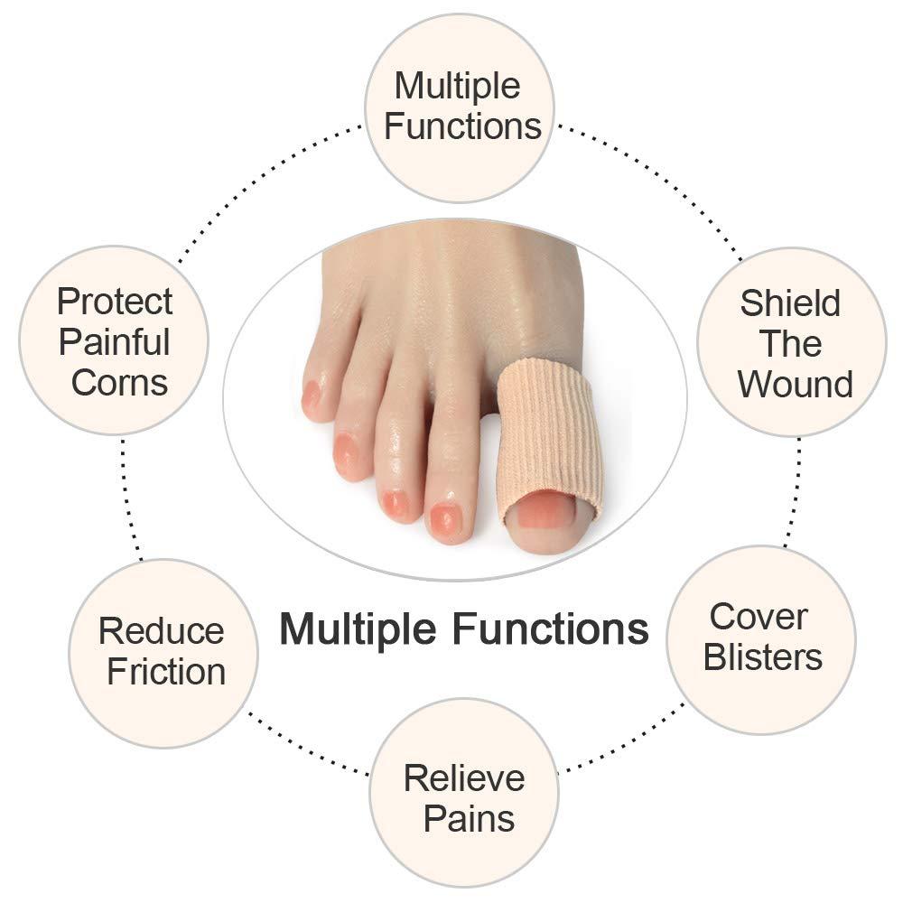 DYKOOK Cuttable Toe Tubes Sleeves 5 Pack, Made of Elastic Fabric Lined with Silicone Gel. Toe Sleeve Protectors Relief Toe Pressure Pain, Corn and Calluses Remover