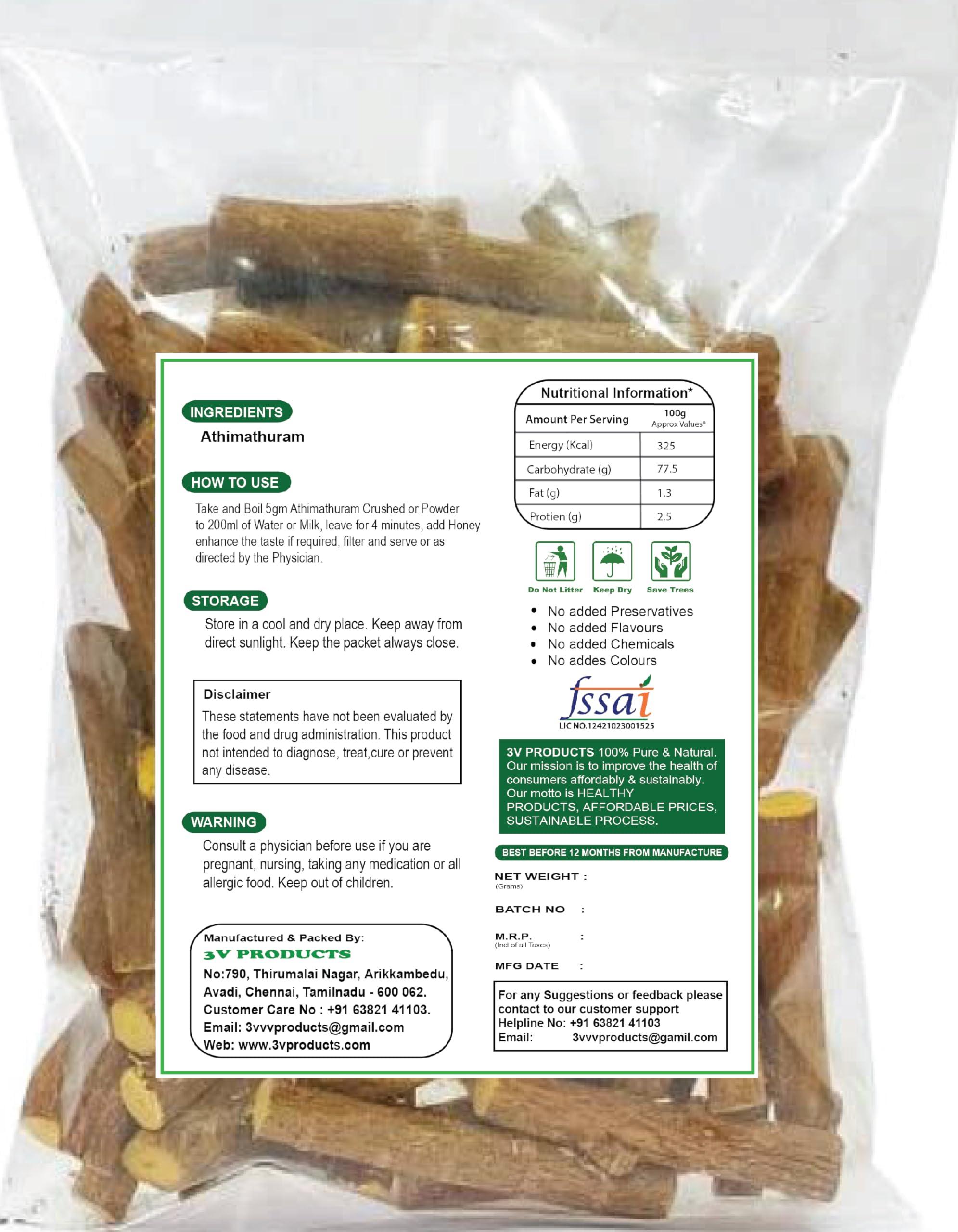 3V PRODUCTS 3V PRODUCTS Athimathuram | Mulethi | Licorice Root | Glycyrrhiza Glabra - Pack of 2x50g