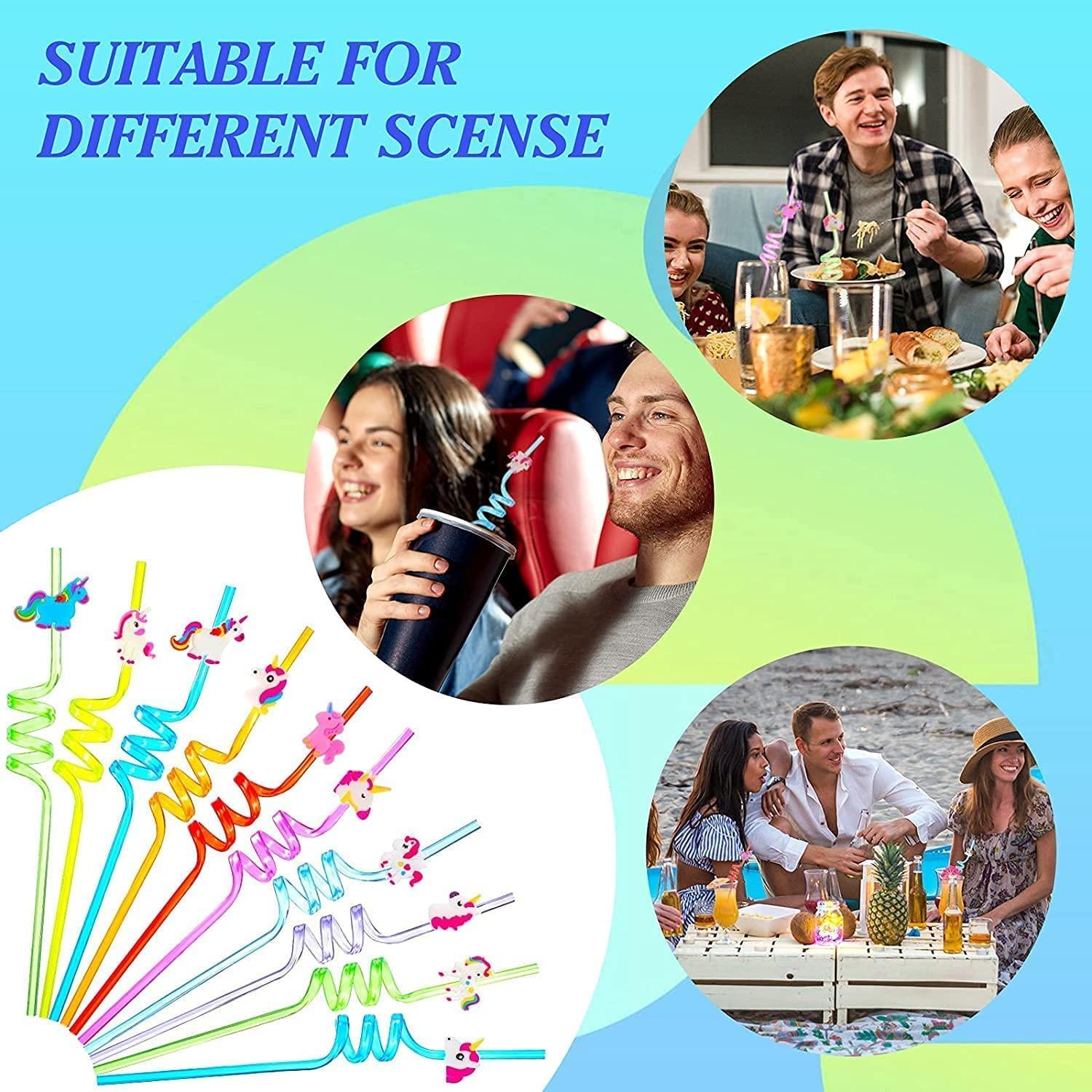 The Loveland The Loveland Curly Reusable Straws 4 PCS Smoothie Drinking Straws Kids/Birthday Party Decorations for Kids Girls (Pack of 4)