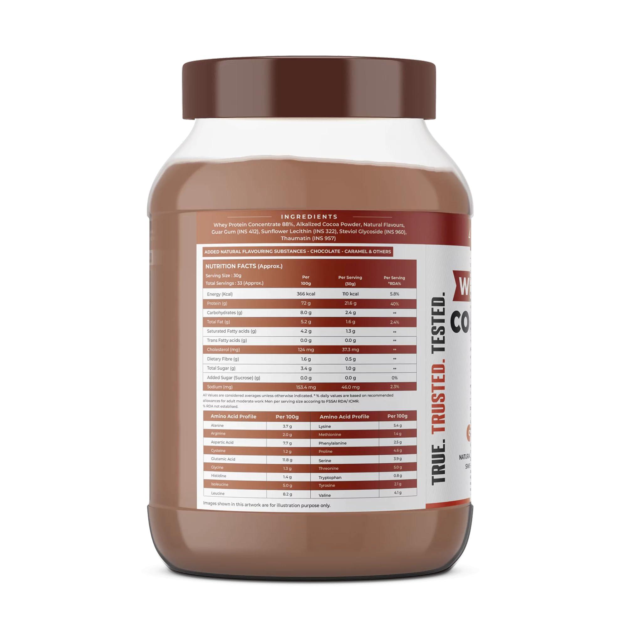 NATURALTEIN NATURALTEIN Natural Whey Protein Concentrate Chocolate Caramel - 1 kg (Naturally flavored, Non GMO, No Artificial Sweeteners)