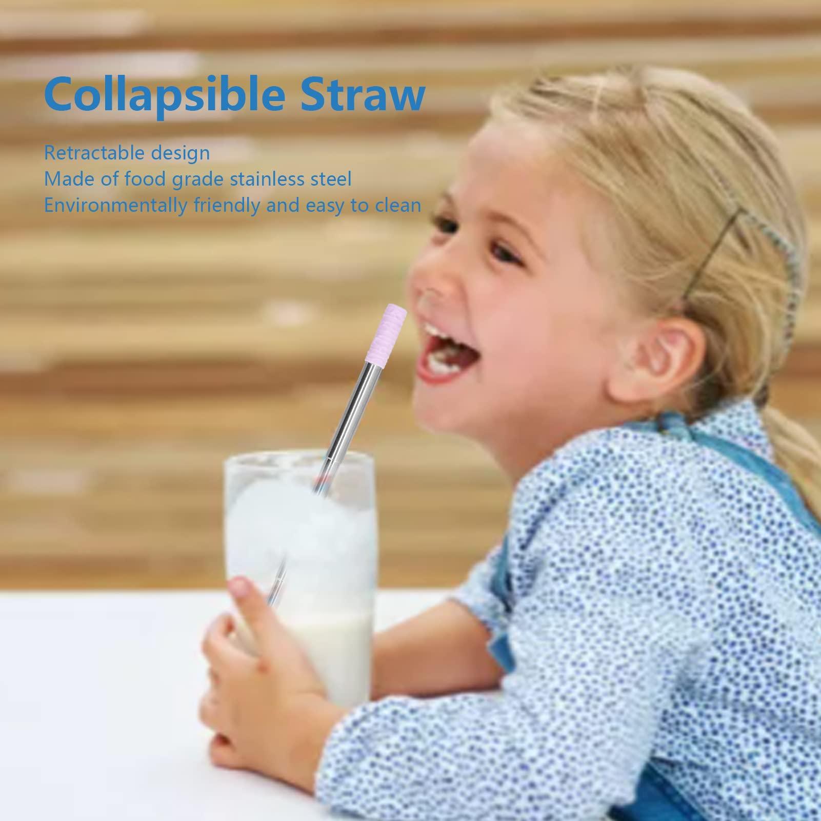 Ironctic Foldable Straw, Easy to Clean Durable Telescopic Drinking Straw with Brush for Drinks for Coffee(Lavender)